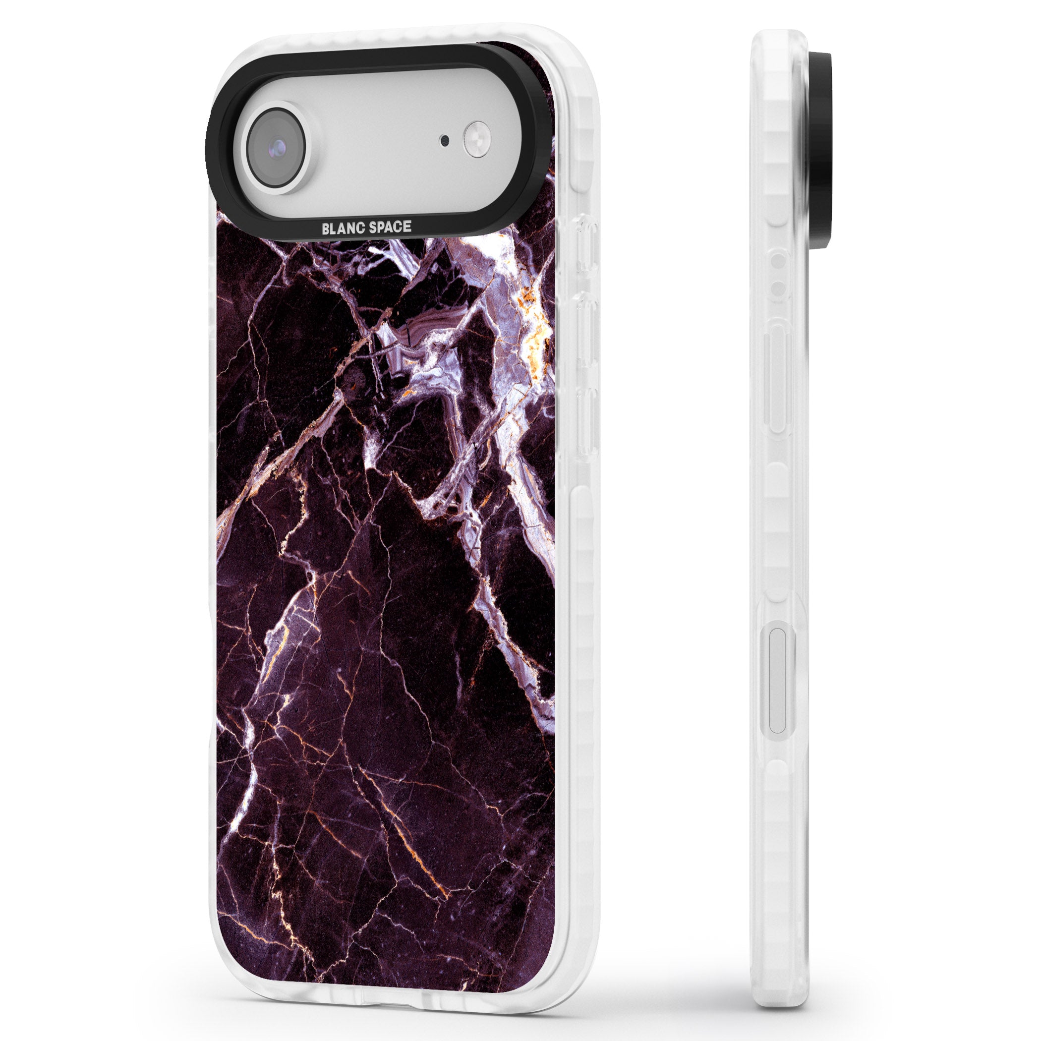 Violet Shatter Marble iPhone 17 Air Impact Pro Clear Phone Case Side Profile