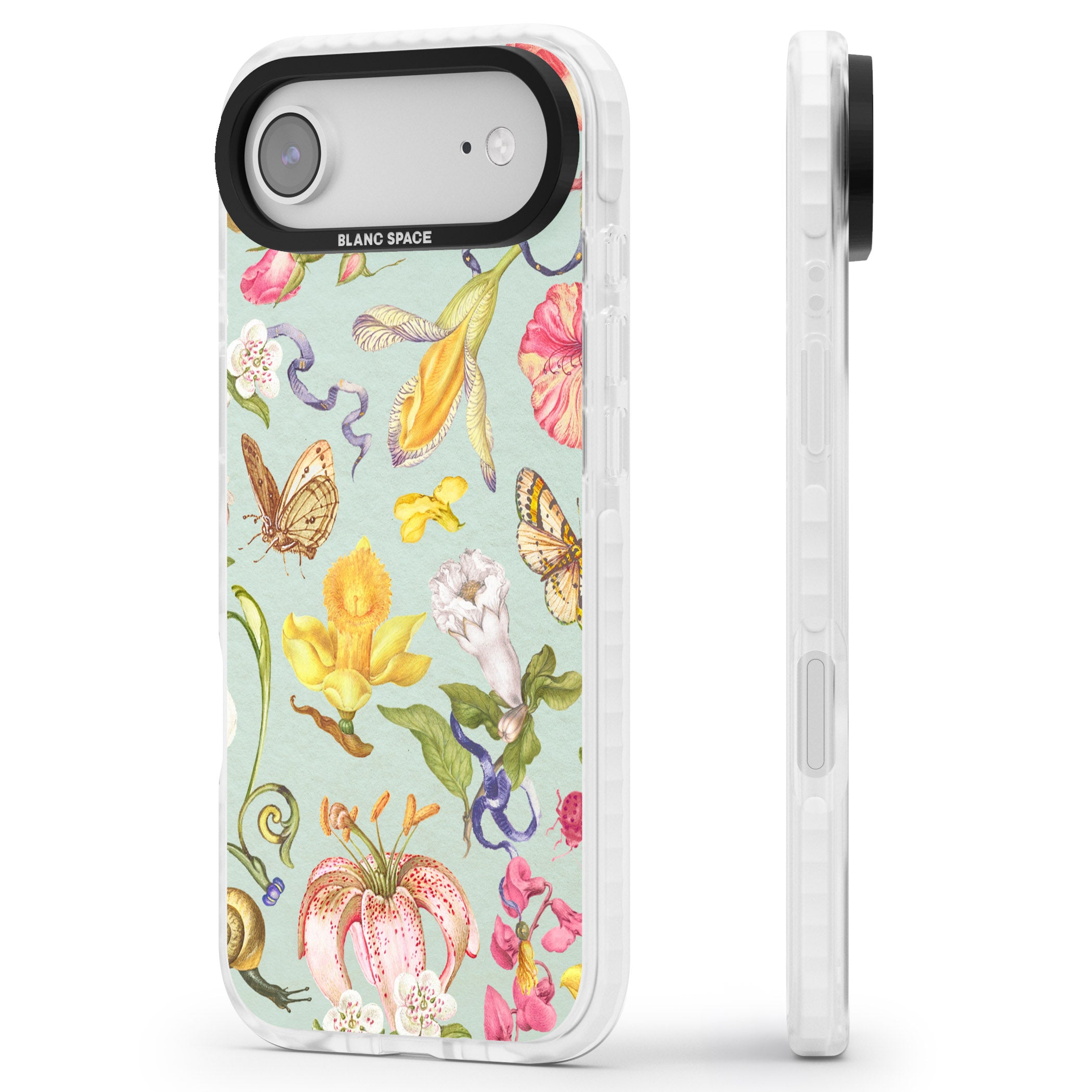 Blue Vintage Painted Flowers iPhone 17 Air Impact Pro Clear Phone Case Side Profile