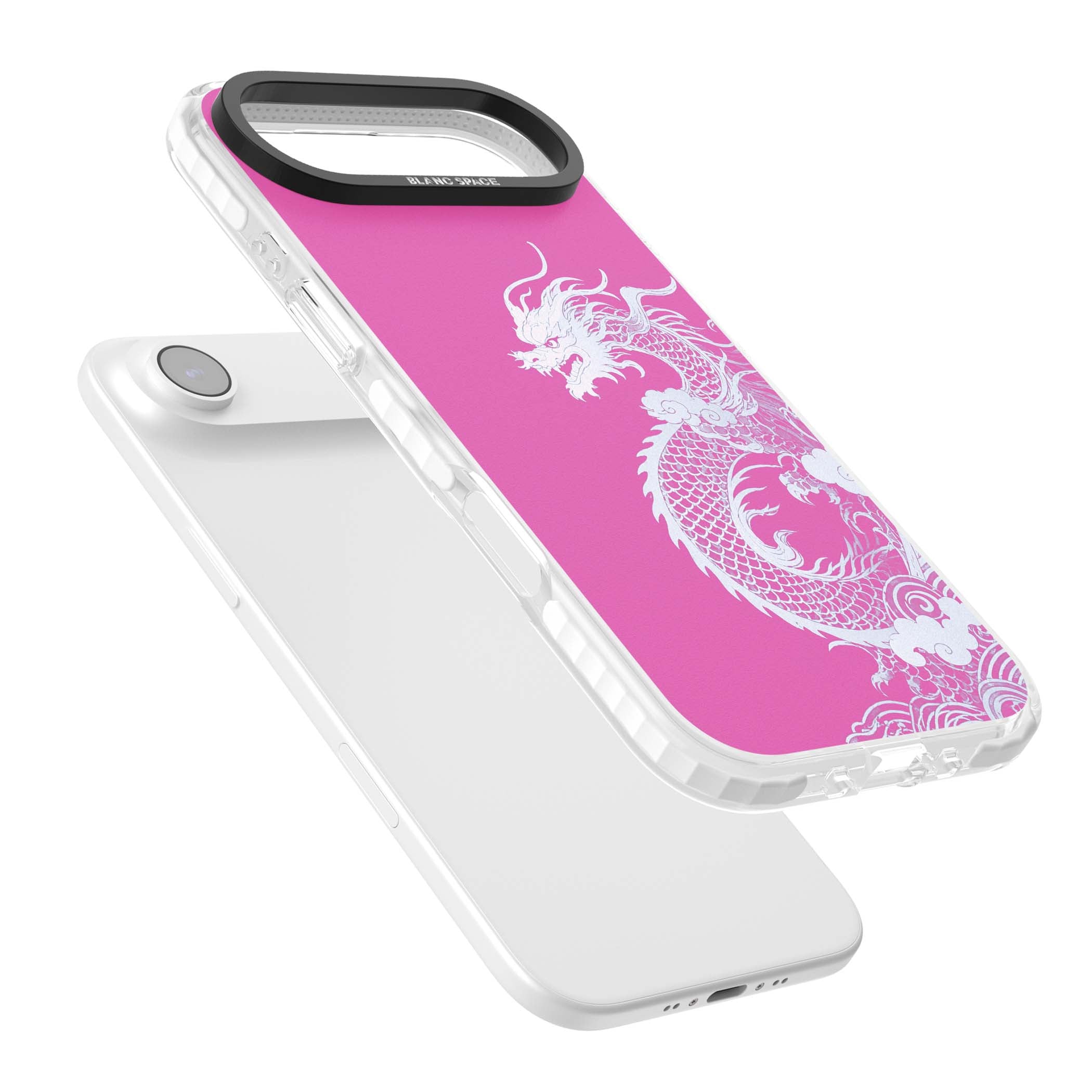 Pink Empress chinese dragon iPhone case featuring a white dragon, swirling clouds and pink dragon wallpaper backdrop | Impact Magsafe case for iPhone Air