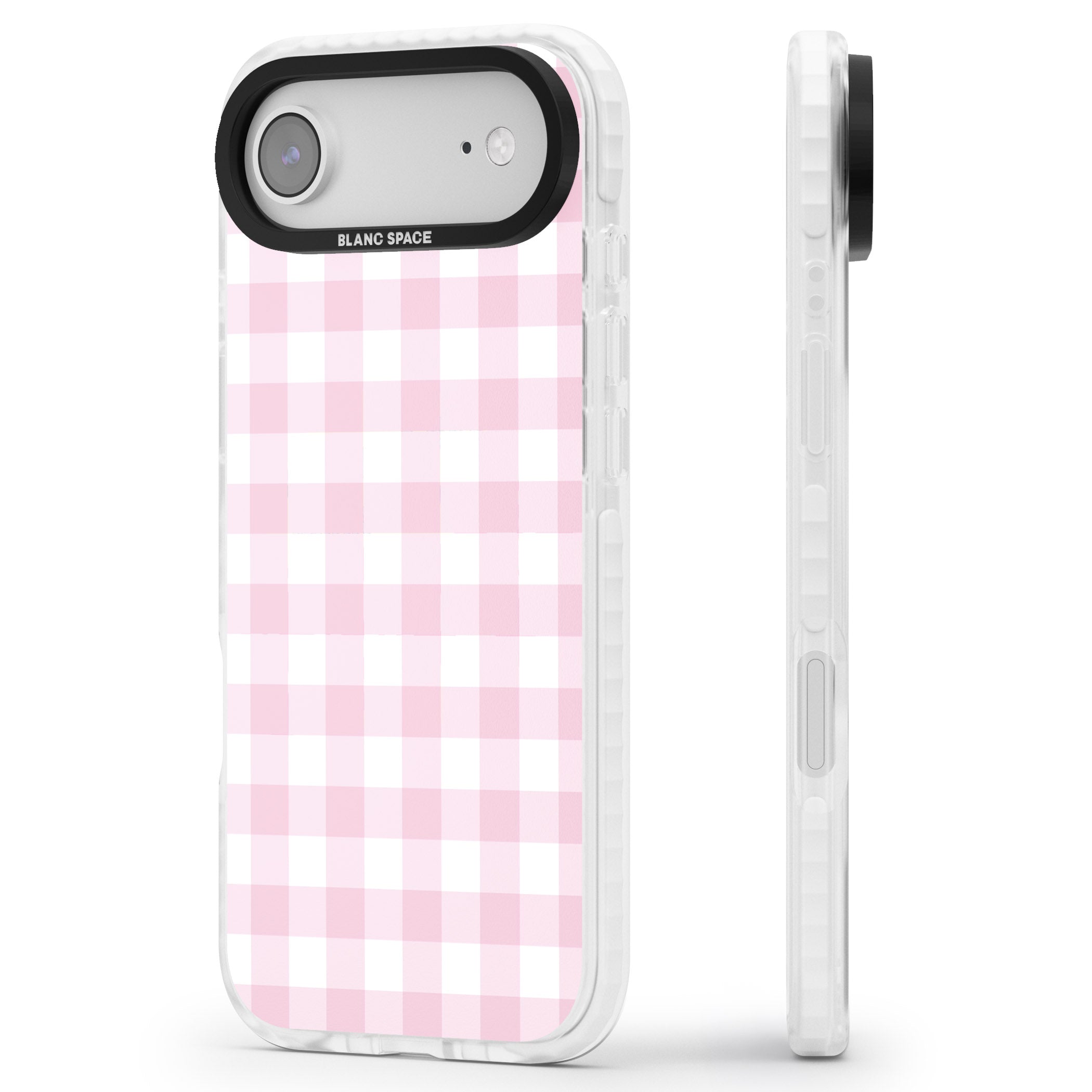 Pink Gingham Pattern iPhone 17 Air Impact Pro Clear Phone Case Side Profile
