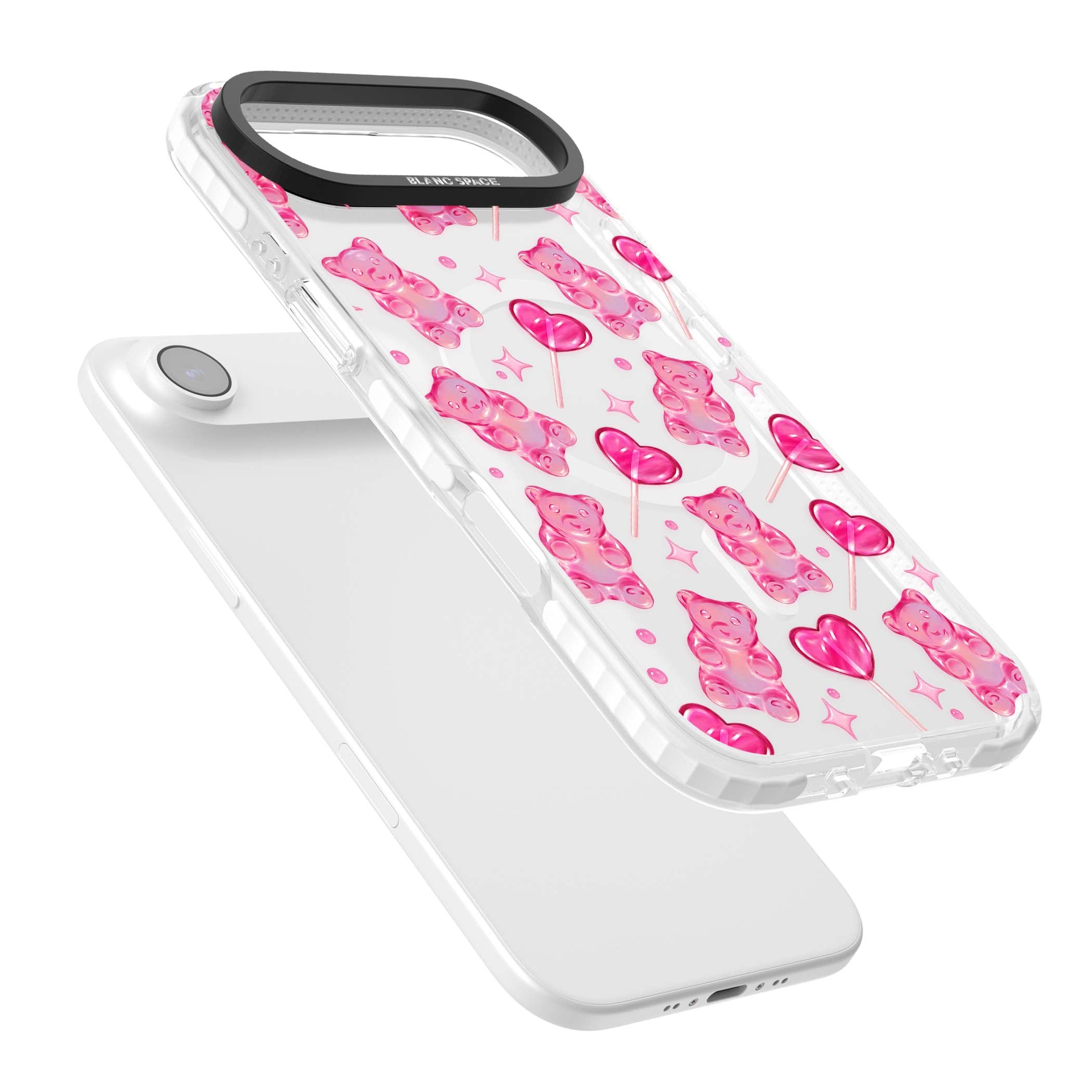 Pink Sugar pinkcore iPhone case featuring pink gummy bears, heart-shaped lollipops and sparkle stars | Impact Magsafe case for iPhone Air