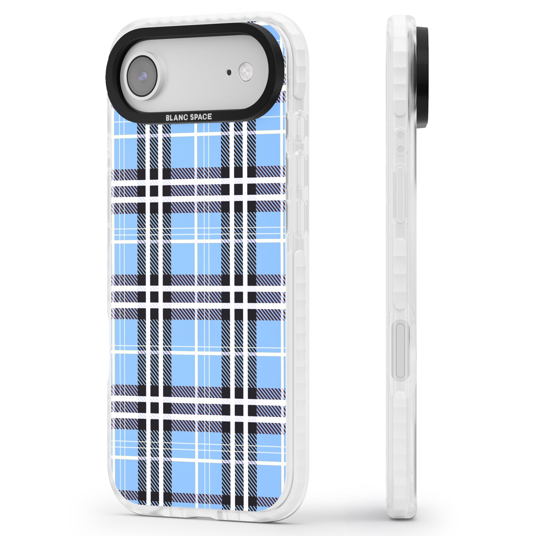 Blue Plaid iPhone 17 Air Impact Pro Clear Phone Case Side Profile