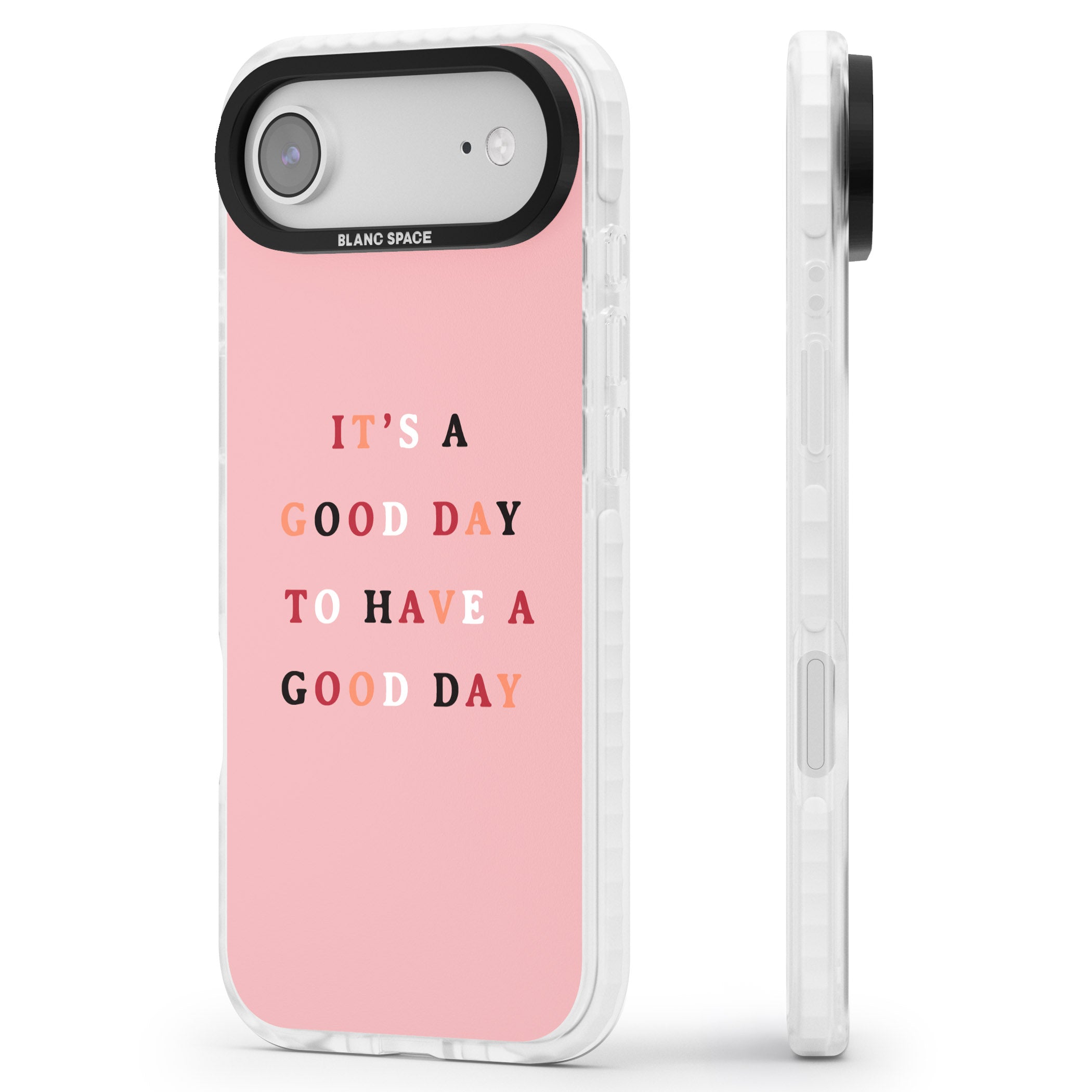 Good Day Pink Quote iPhone 17 Air Impact Pro Clear Phone Case Side Profile