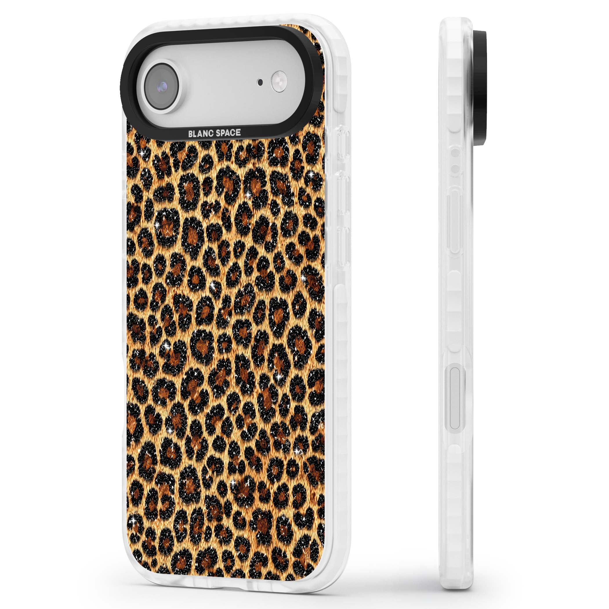Diamond Leopard leopard print iPhone case featuring golden tan fur, black rosette spots and subtle glitter sparkle | Impact Magsafe case for iPhone Air