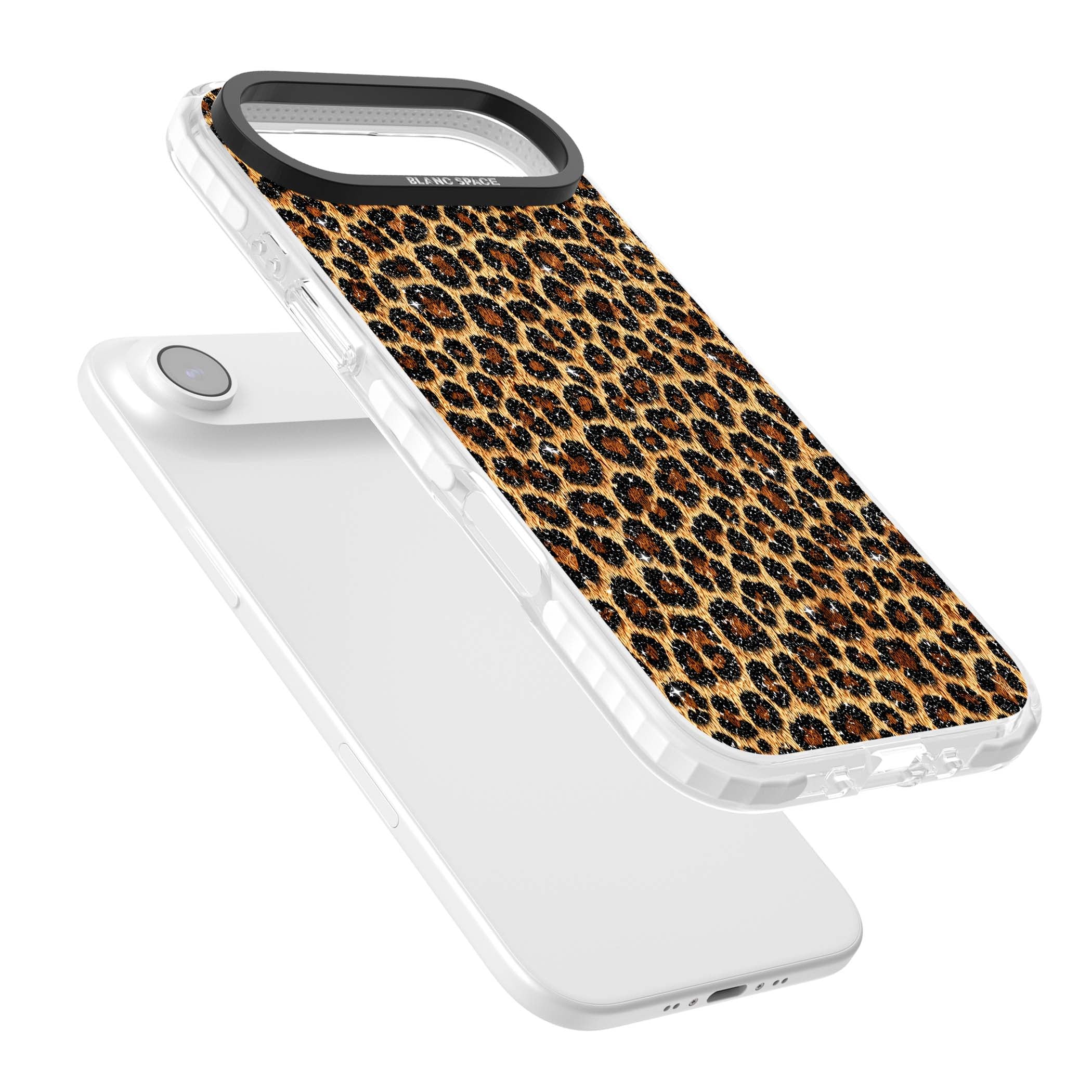 Diamond Leopard leopard print iPhone case featuring golden tan fur, black rosette spots and subtle glitter sparkle | Impact Magsafe case for iPhone Air