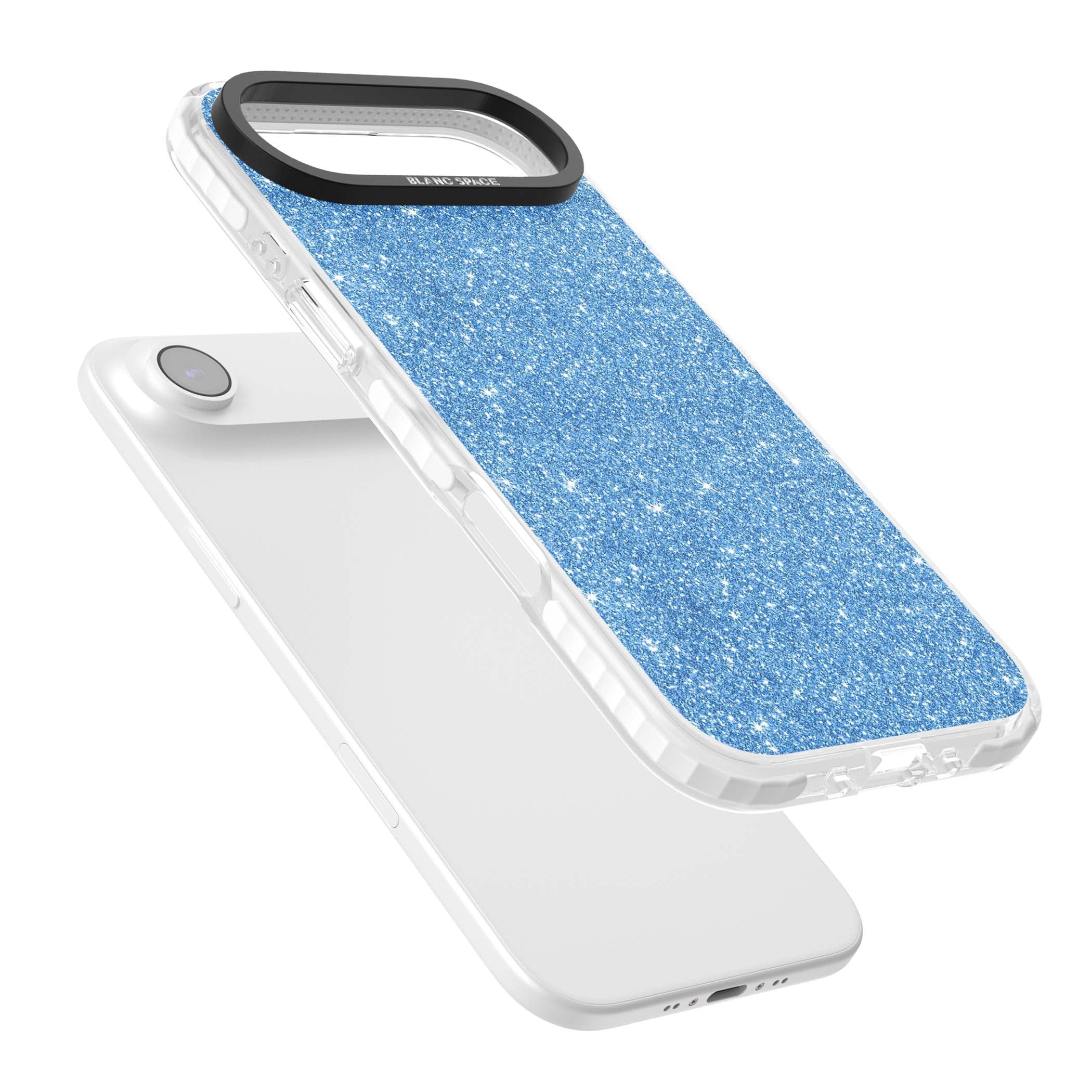 Blue Glitter blue glitter iPhone case featuring dense sparkling cerulean glitter with a glamorous shimmering finish | Impact Magsafe case for iPhone Air