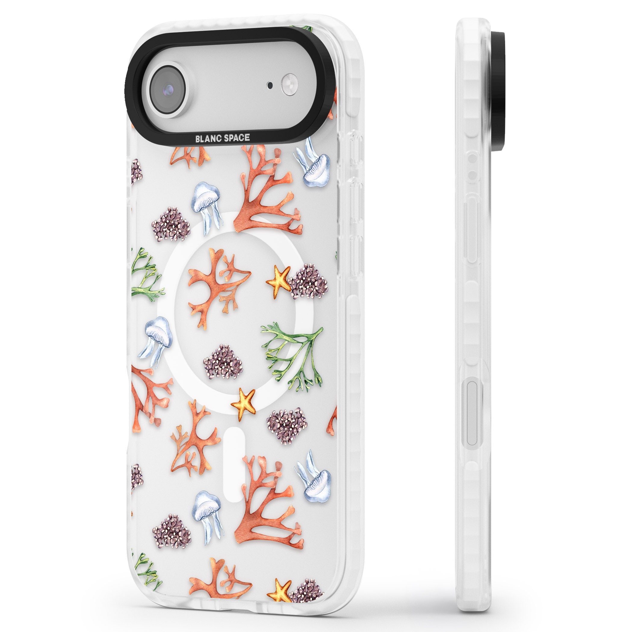 Coral & Jellyfish iPhone 17 Air Impact Pro Clear Phone Case Side Profile