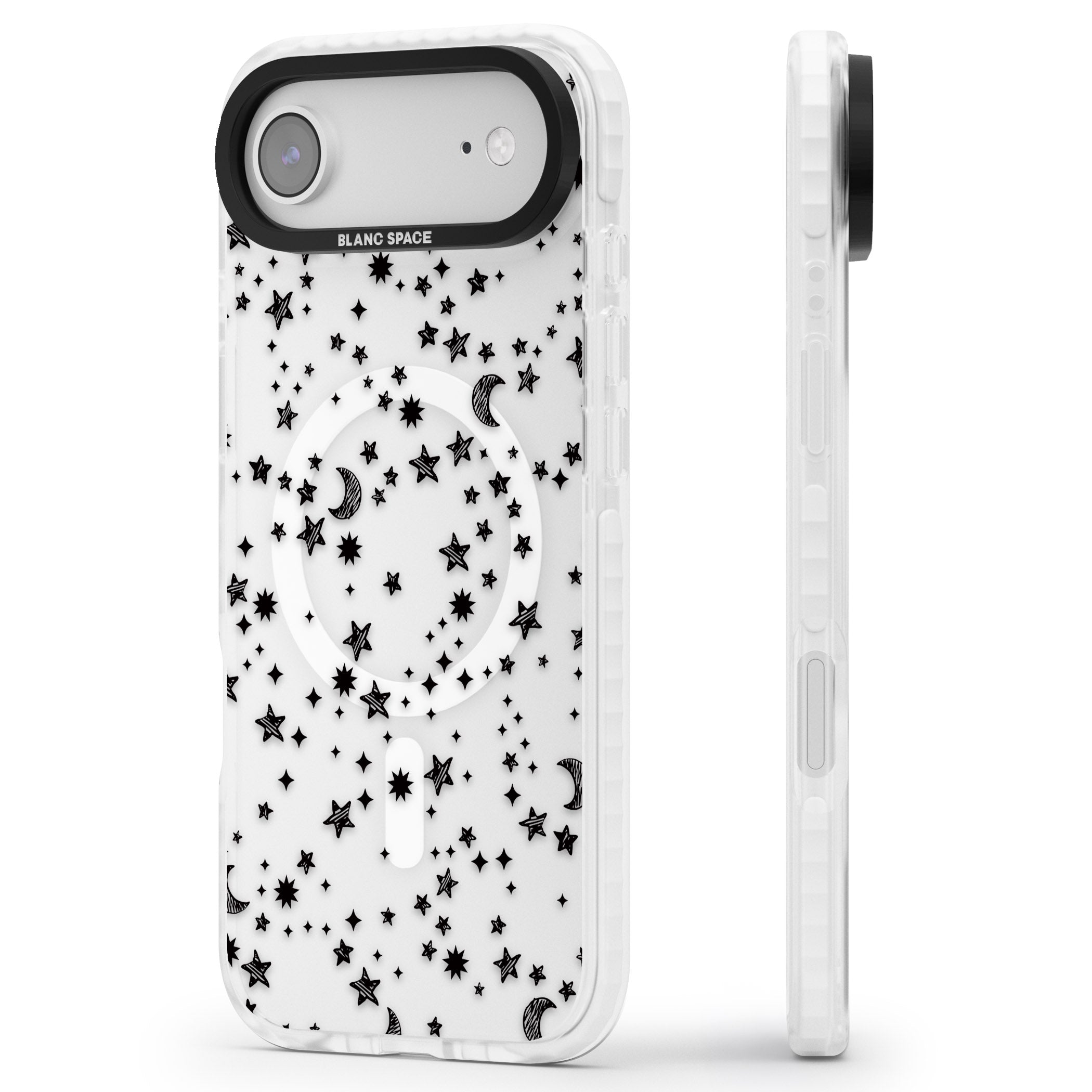 Black Cosmic Galaxy Pattern iPhone 17 Air Impact Pro Clear Phone Case Side Profile