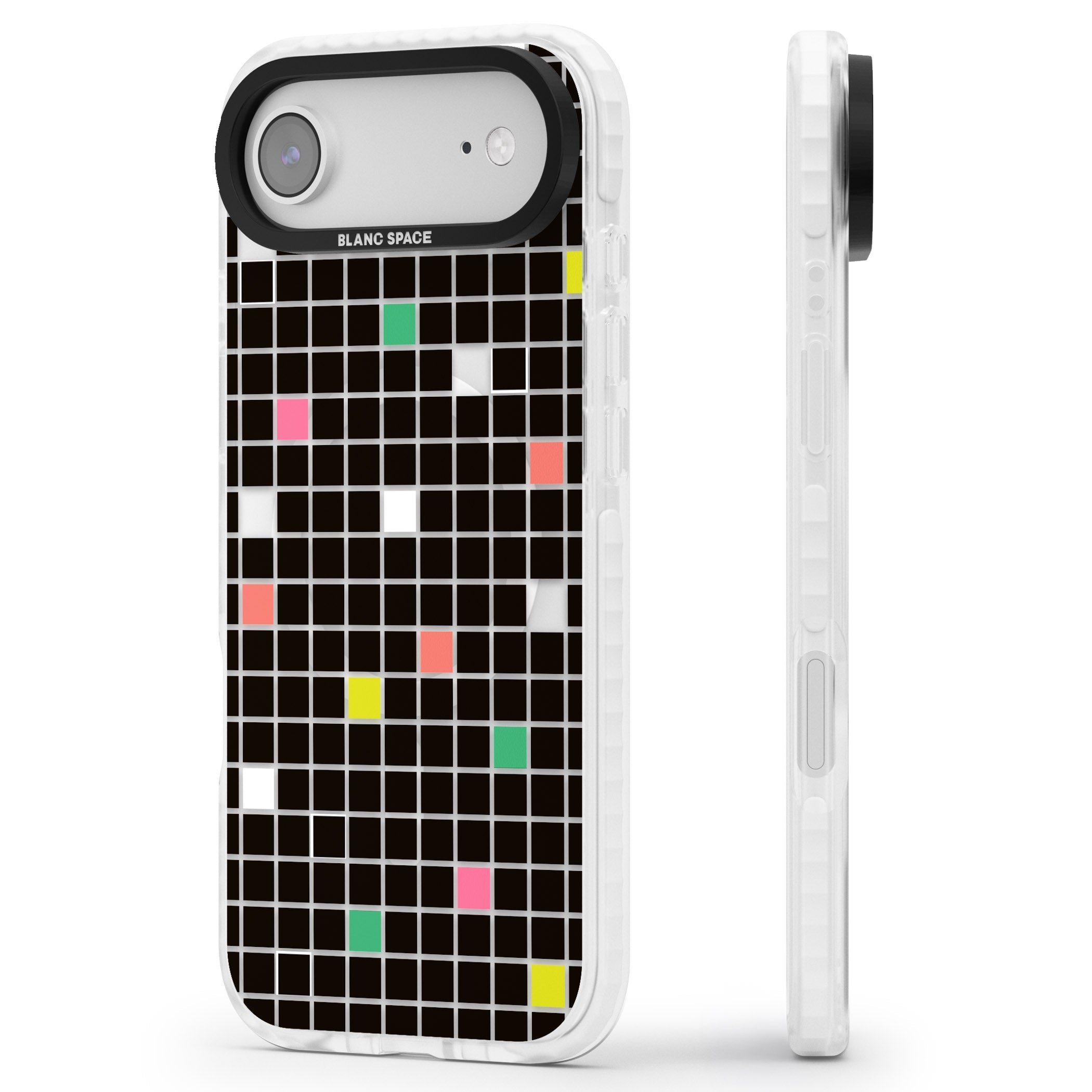 Vibrant Black Geometric Grid iPhone 17 Air Impact Pro Clear Phone Case Side Profile