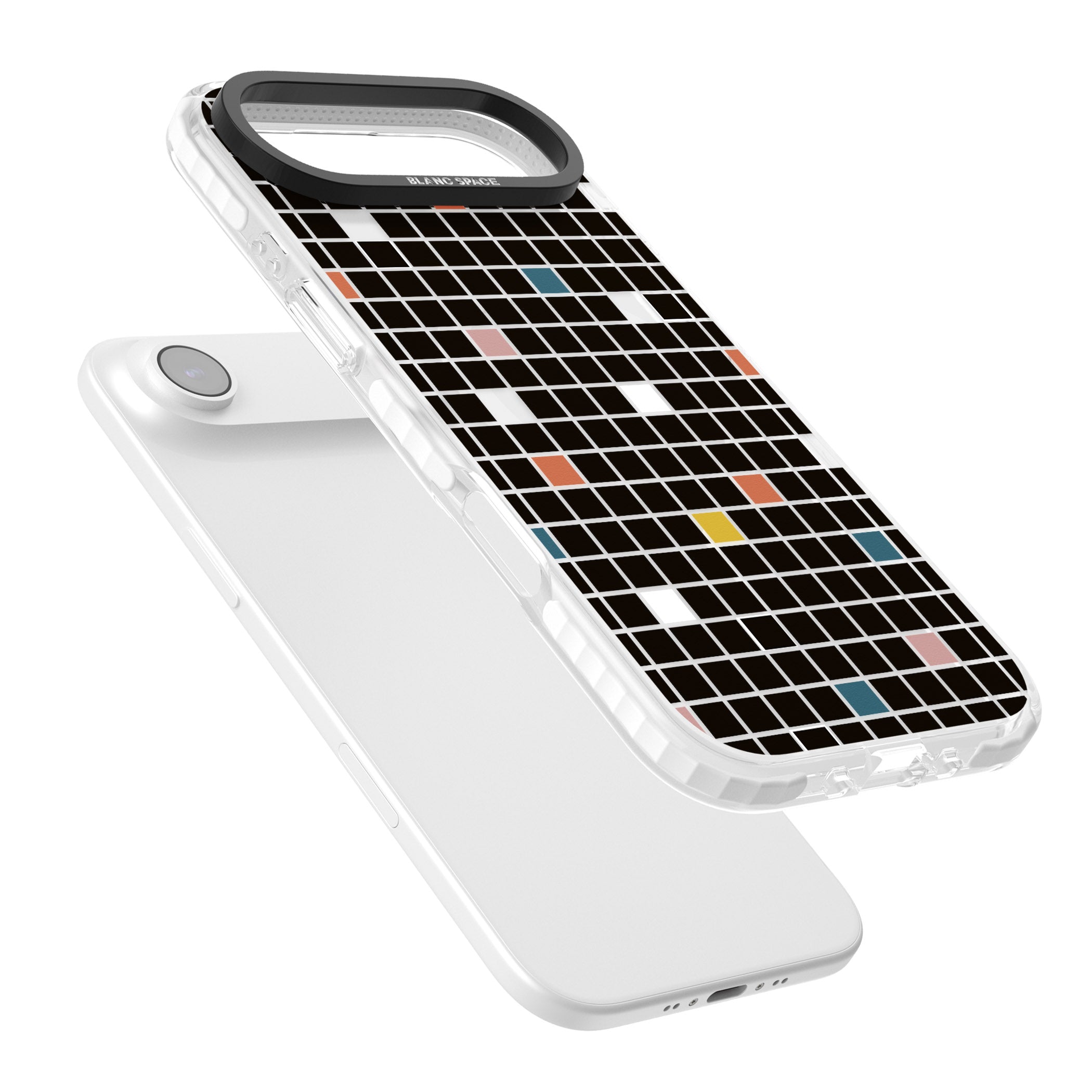 Earthtone Black Geometric Grid iPhone 17 Air Impact Pro Clear Phone Case Colours
