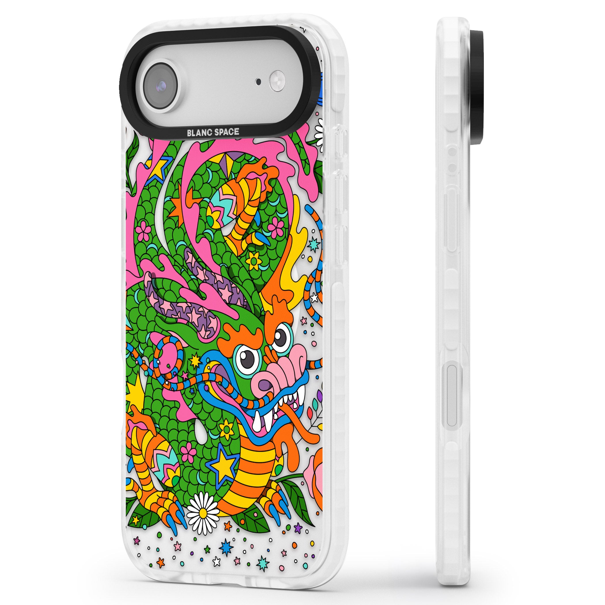 Psychedelic Jungle Dragon iPhone 17 Air Impact Pro Clear Phone Case Side Profile