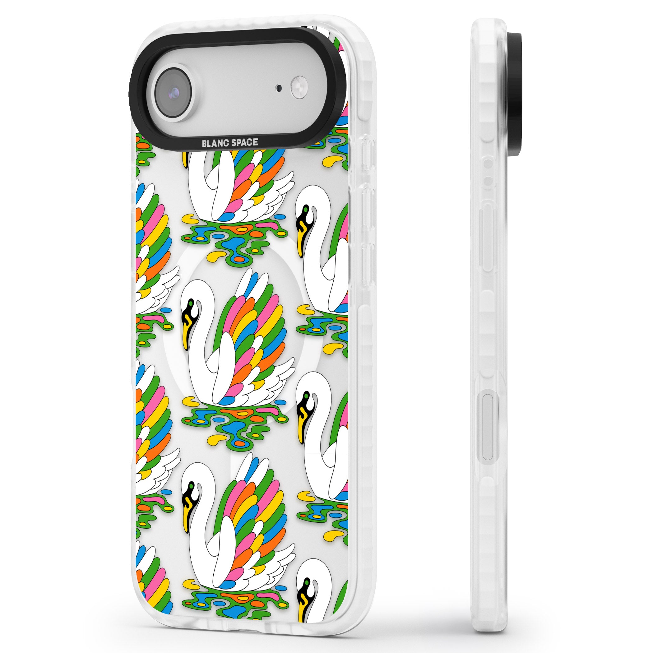 Colourful Swan Pattern iPhone 17 Air Impact Pro Clear Phone Case Side Profile