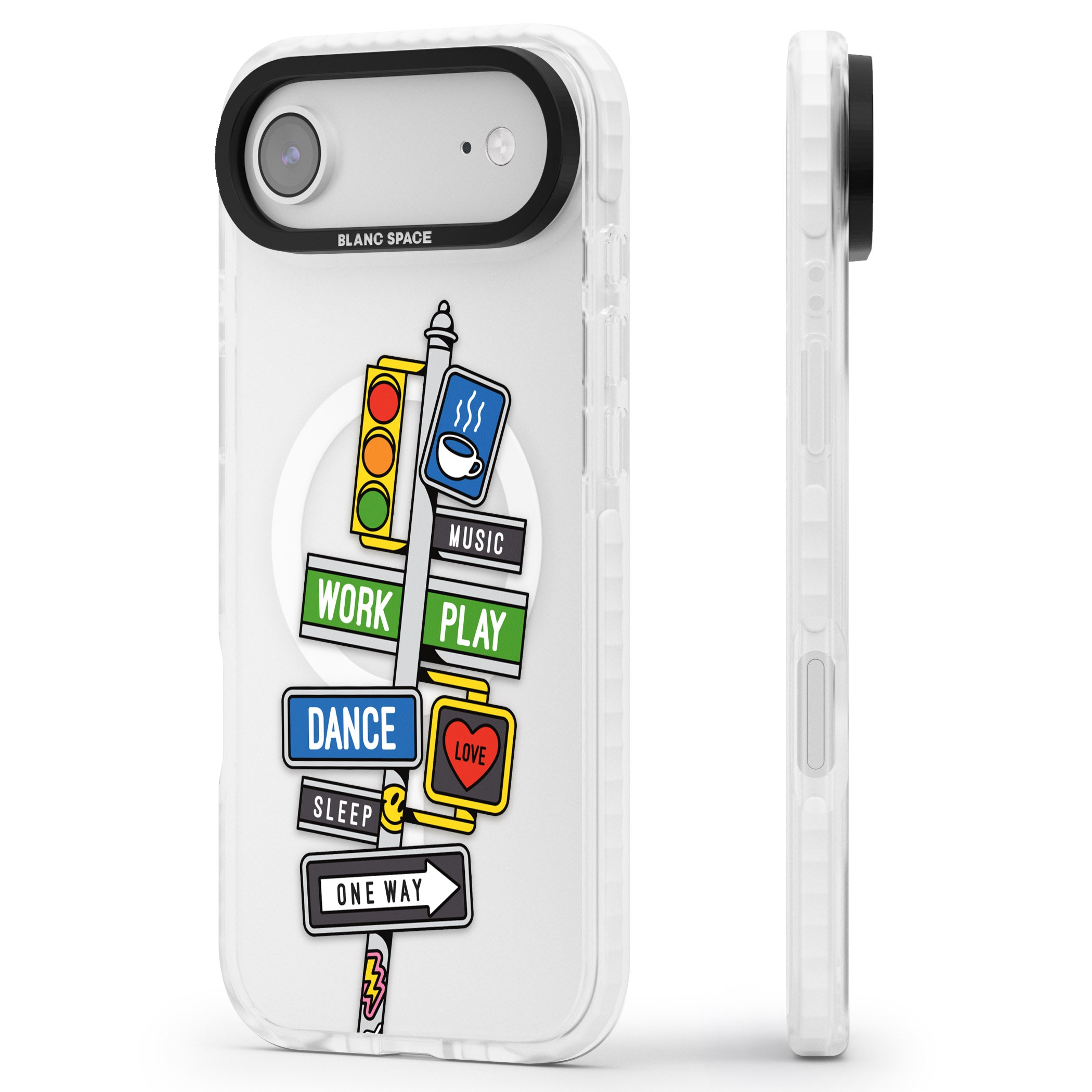 Mood Street Signs iPhone 17 Air Impact Pro Clear Phone Case Side Profile
