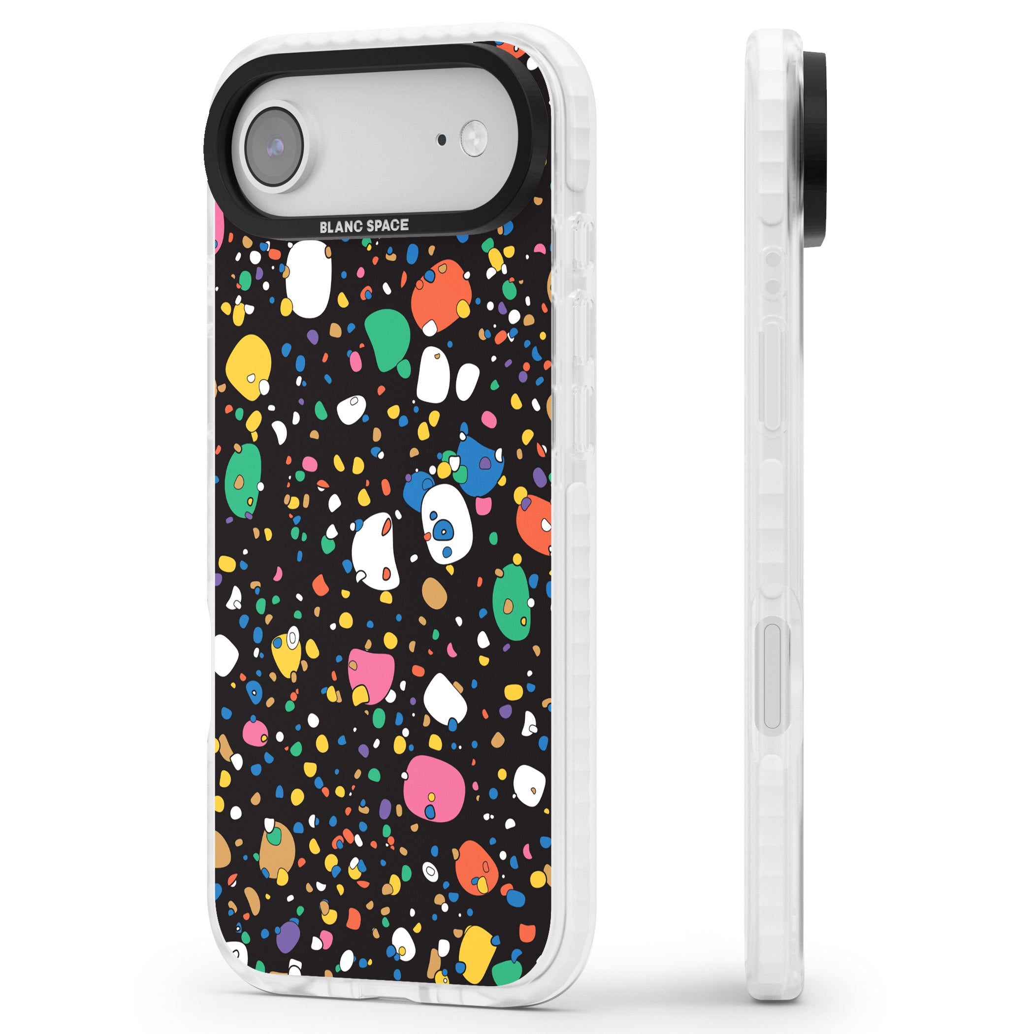Colourful Confetti Pebbles (Black) iPhone 17 Air Impact Pro Clear Phone Case Side Profile