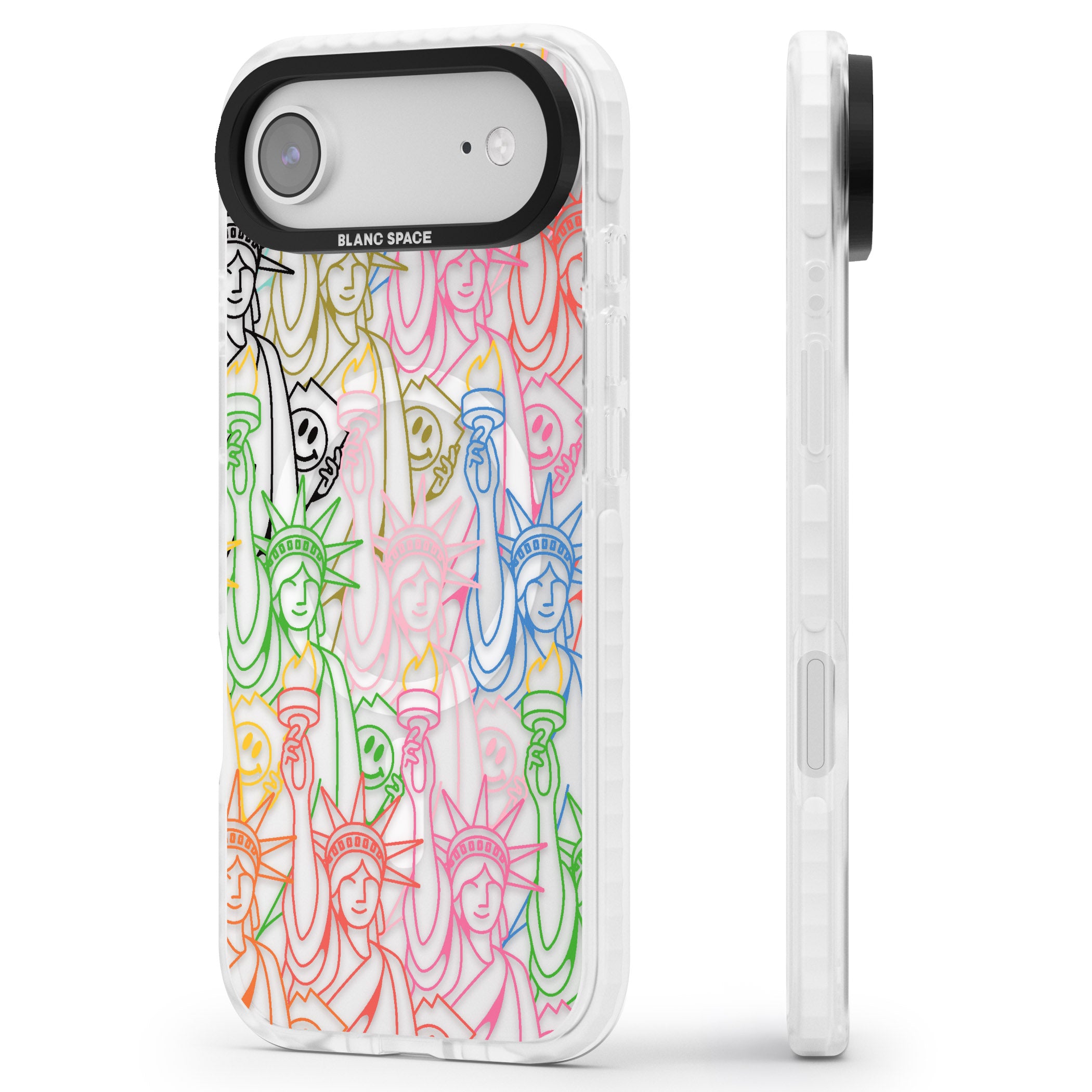 Multicolour Liberty Line Pattern iPhone 17 Air Impact Pro Clear Phone Case Side Profile