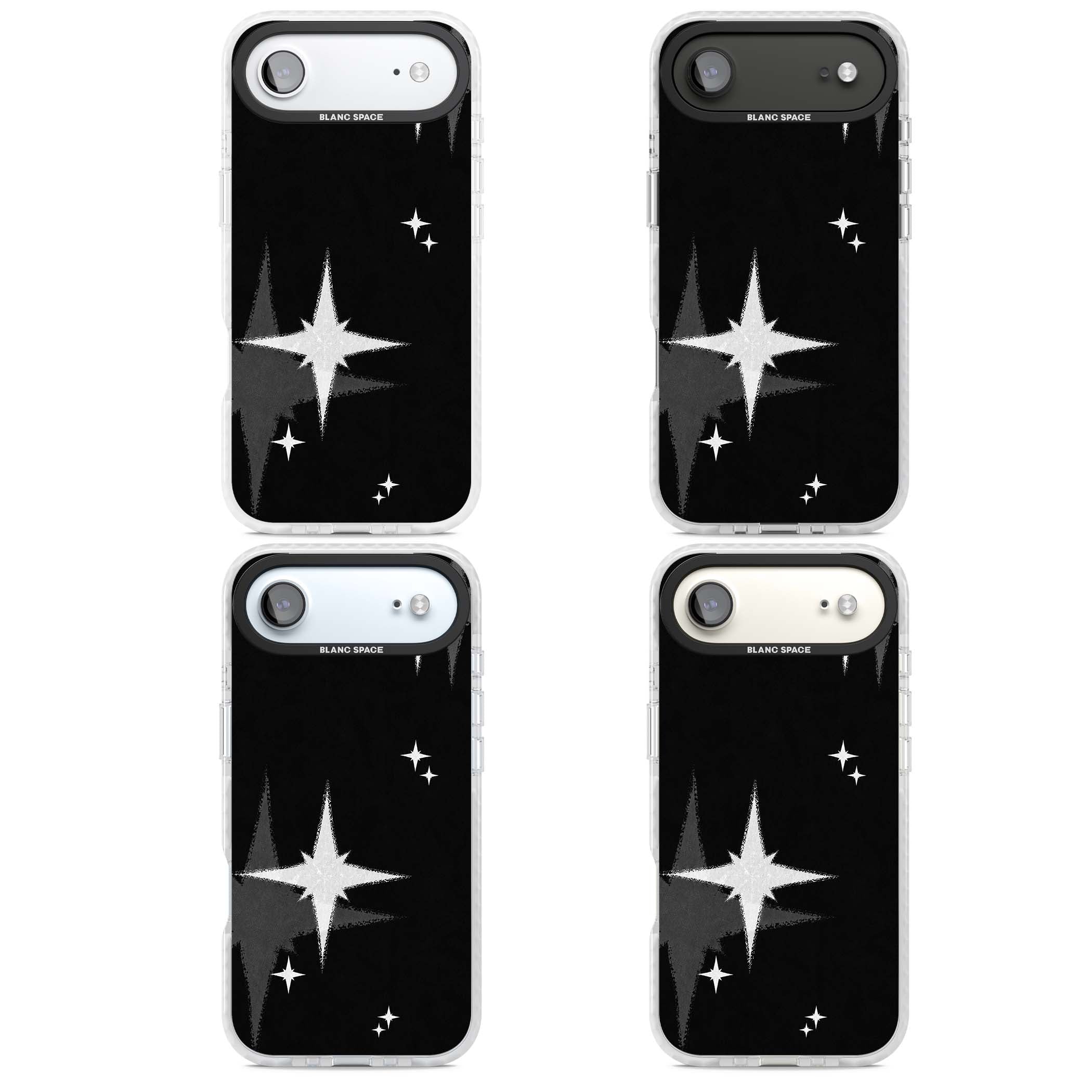Black Sparkle celestial iPhone case featuring white sparkle stars on a black night sky background | Impact Magsafe case for iPhone Air