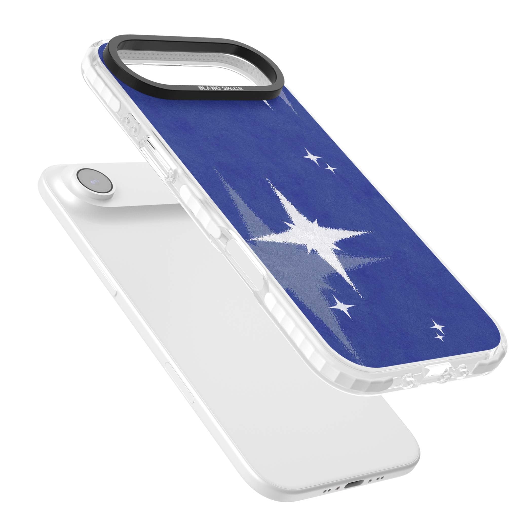 Blue Sparkle celestial iPhone case featuring sparkling silver stars on a deep blue painterly night sky | Impact Magsafe case for iPhone Air