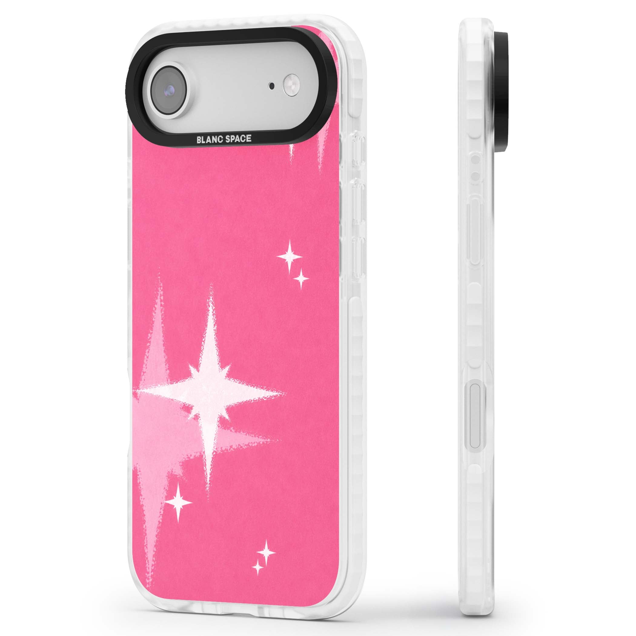 Pink Sparkle Y2K iPhone case featuring hot pink background with shimmering white starburst pattern | Impact Magsafe case for iPhone Air