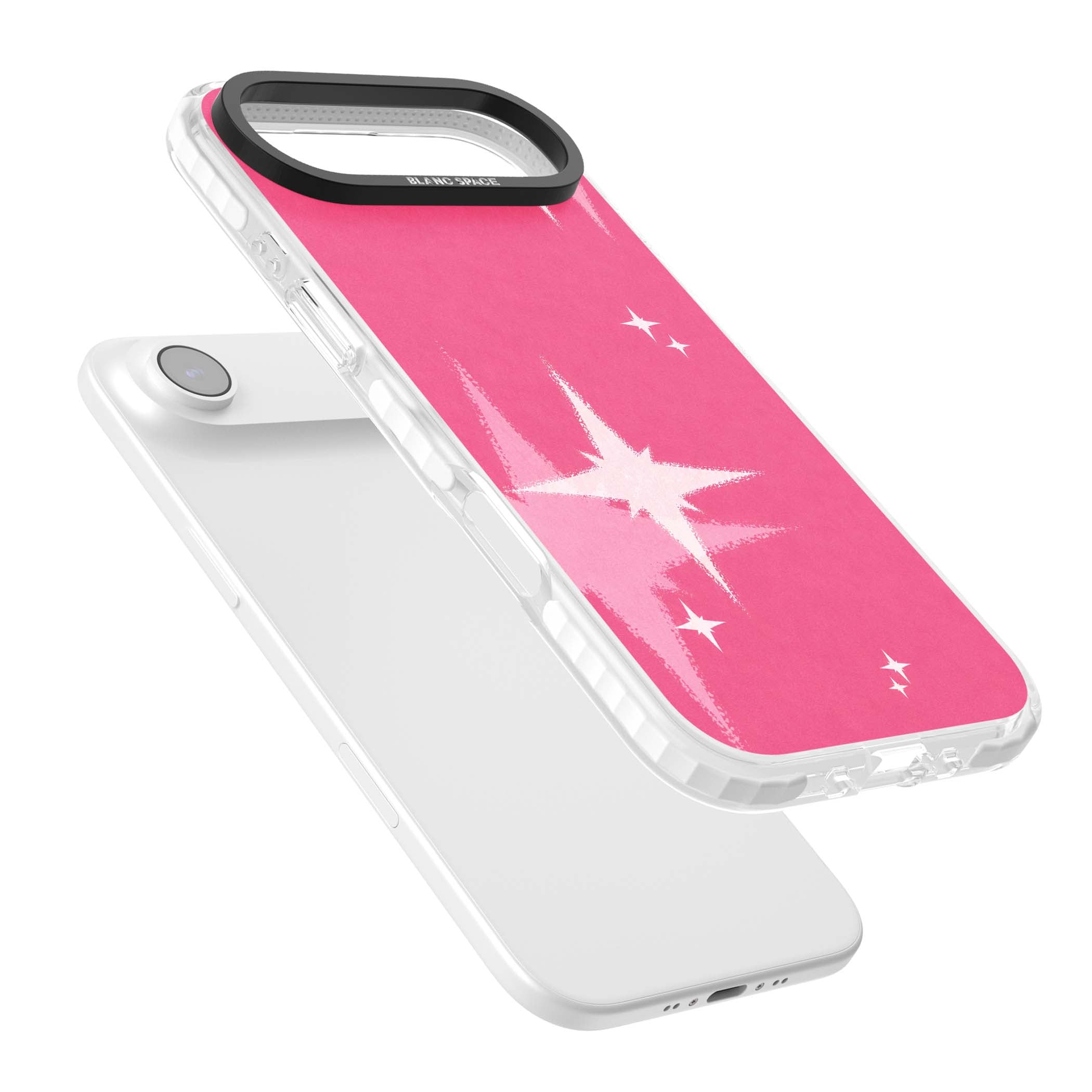 Pink Sparkle Y2K iPhone case featuring hot pink background with shimmering white starburst pattern | Impact Magsafe case for iPhone Air
