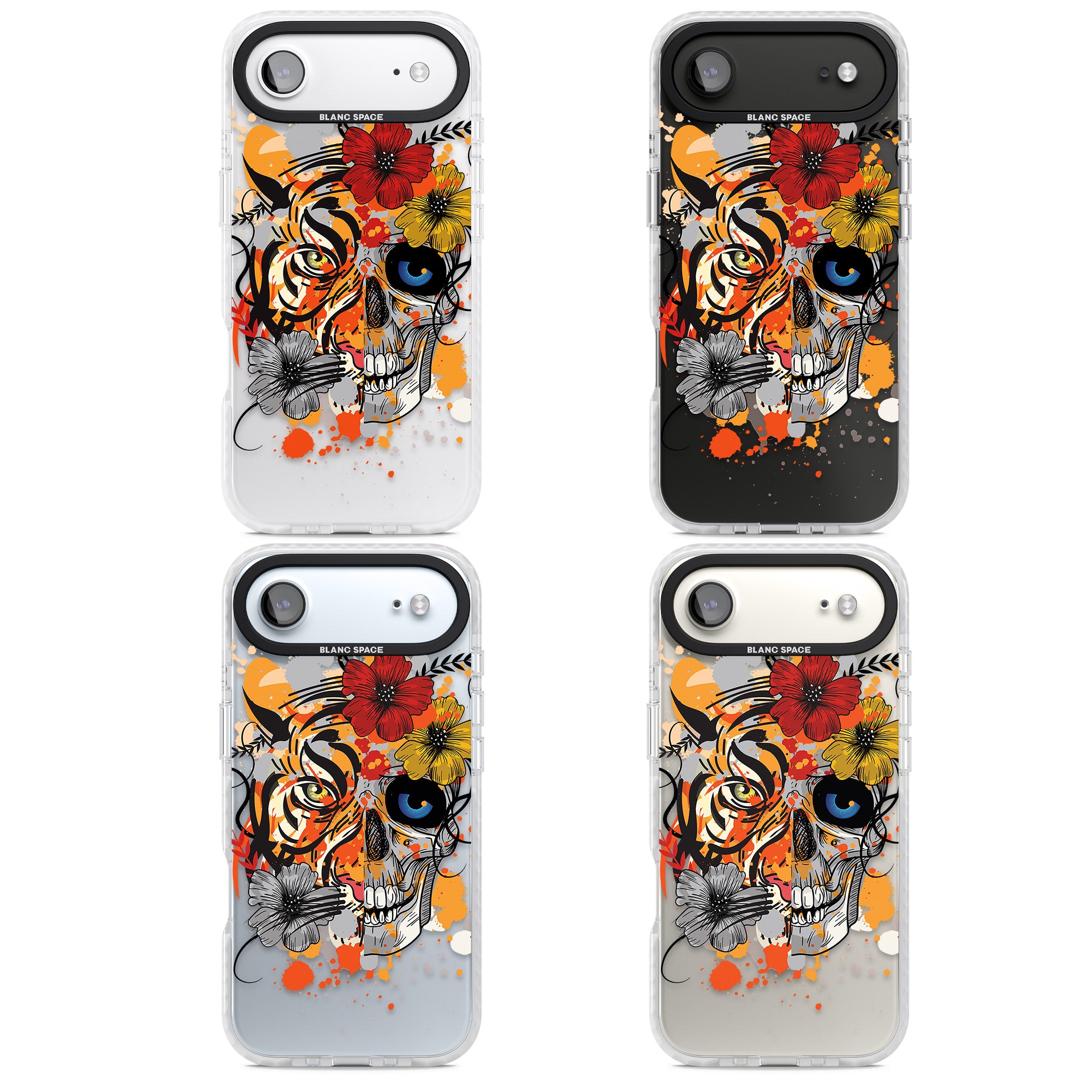 Sugar Skull Tiger Floral iPhone 17 Air Impact Pro Clear Phone Case APT Impact Protection