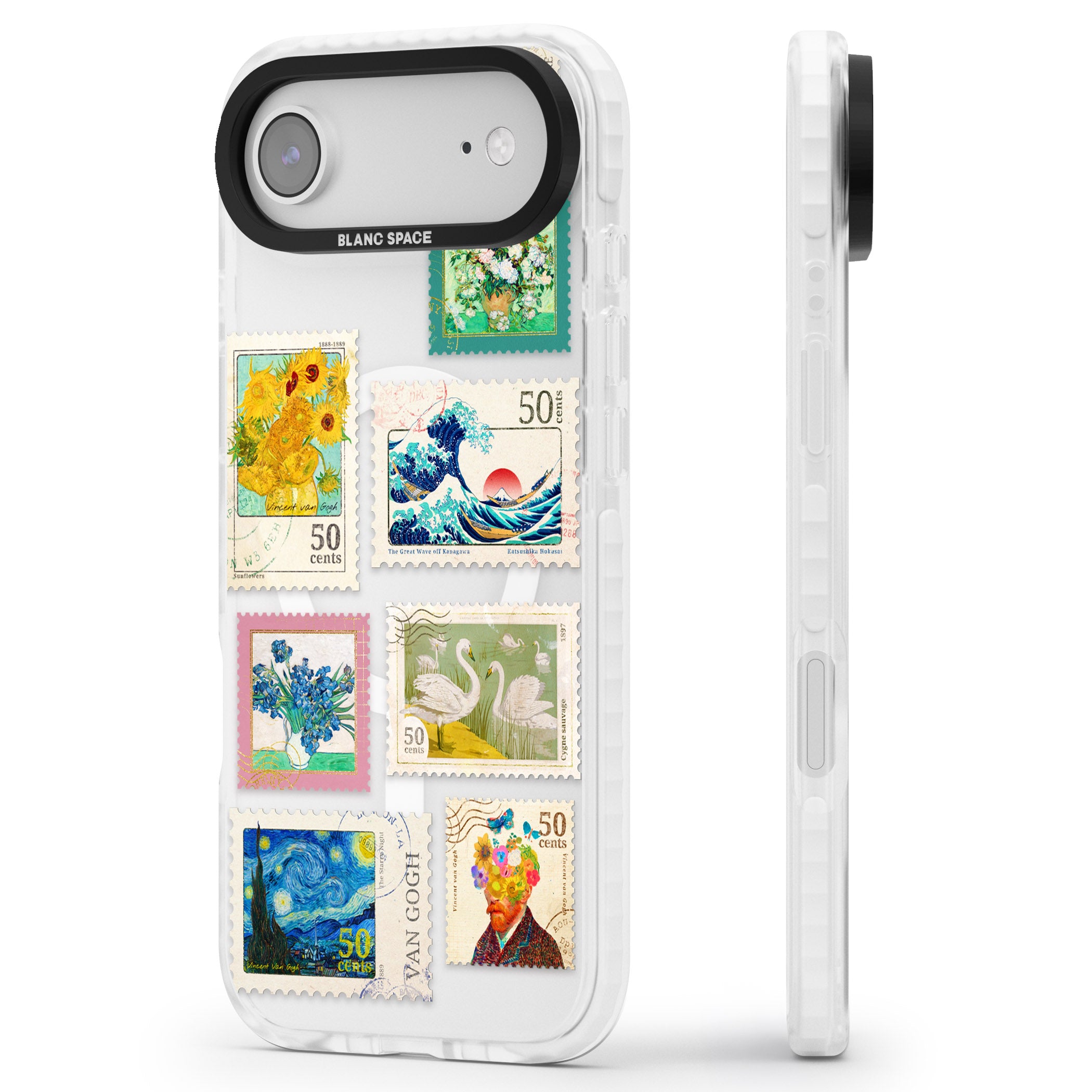 Vintage Art Stamps iPhone 17 Air Impact Pro Clear Phone Case Side Profile