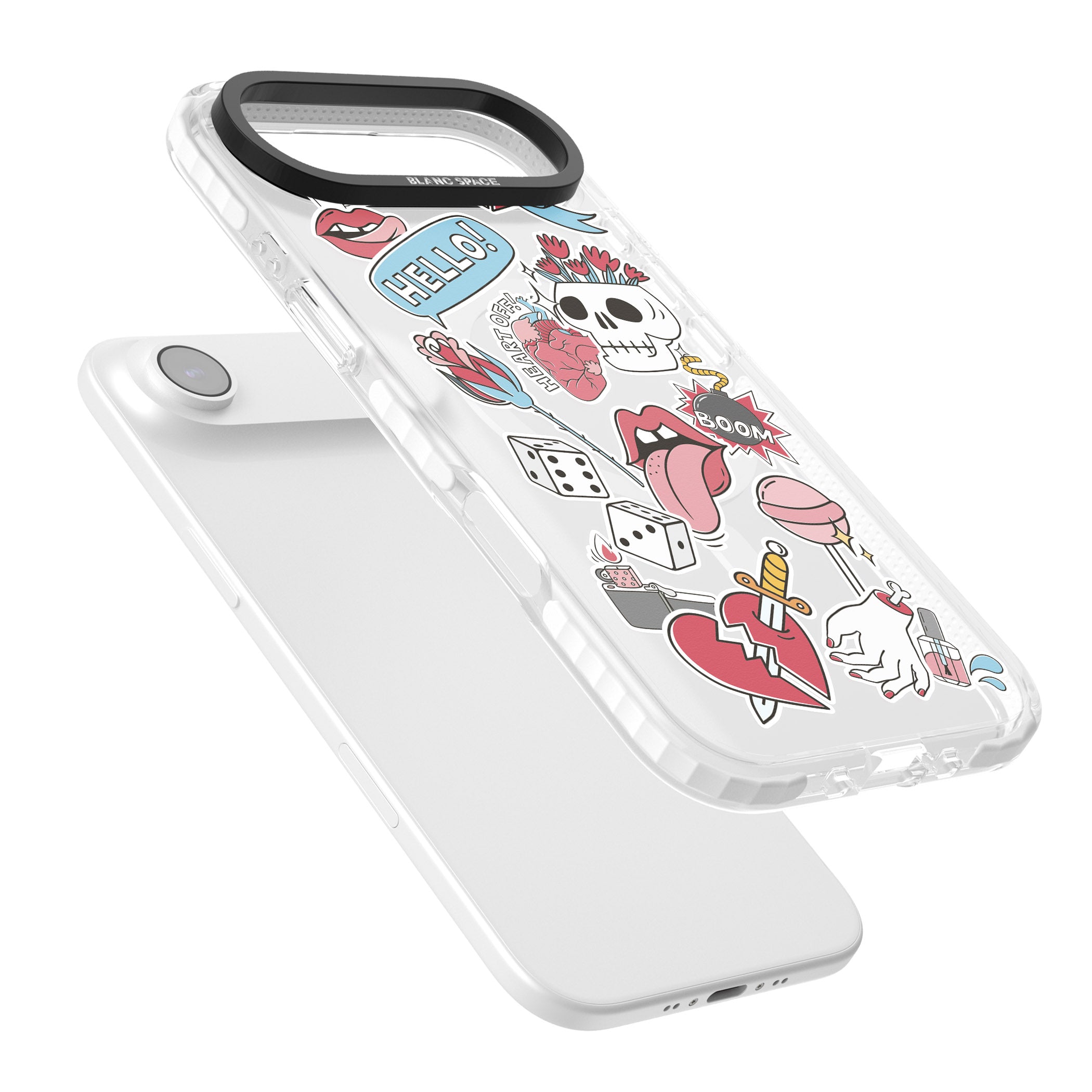 Skull & Flowers Stickers iPhone 17 Air Impact Pro Clear Phone Case Colours