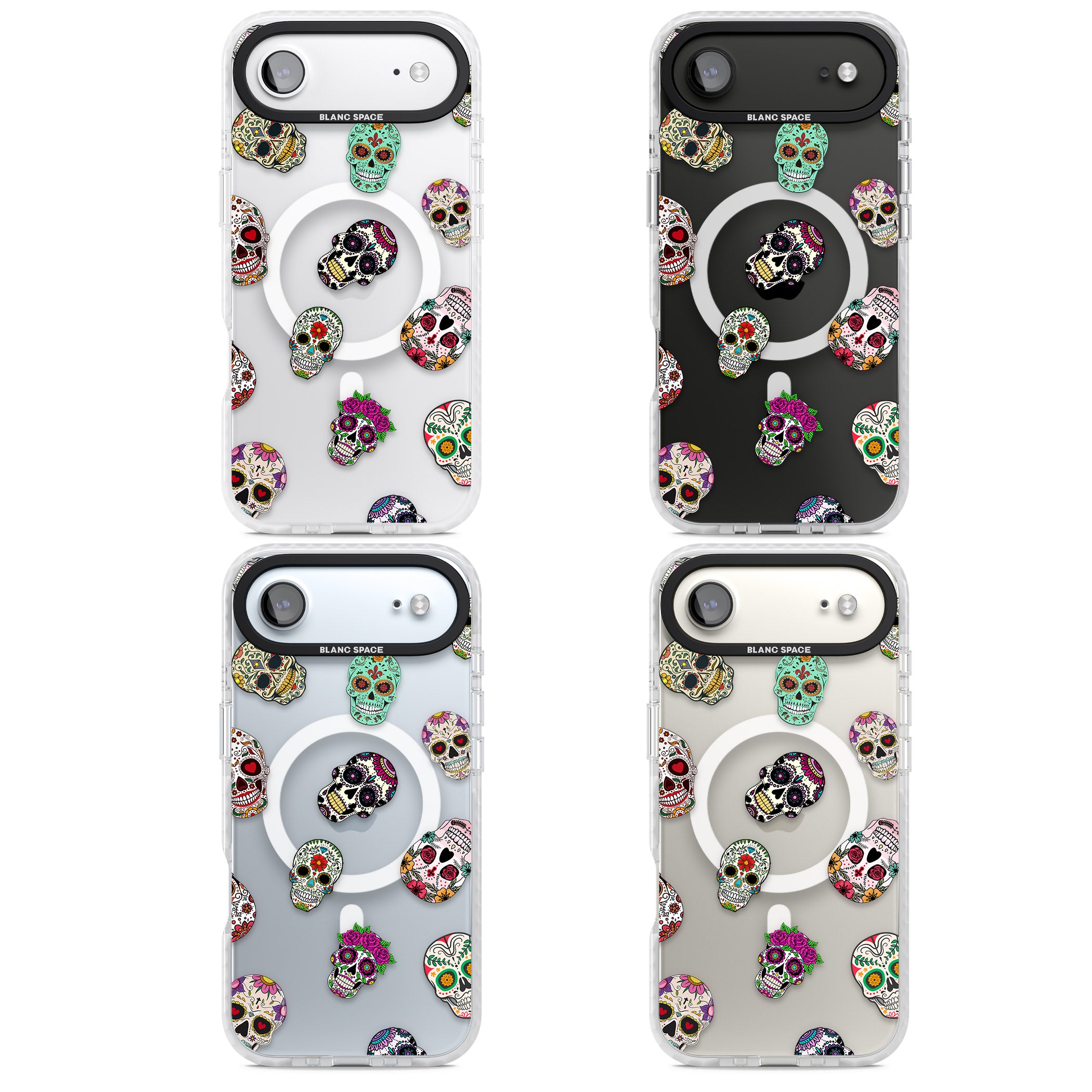 Mixed Sugar Skull Pattern iPhone 17 Air Impact Pro Clear Phone Case APT Impact Protection