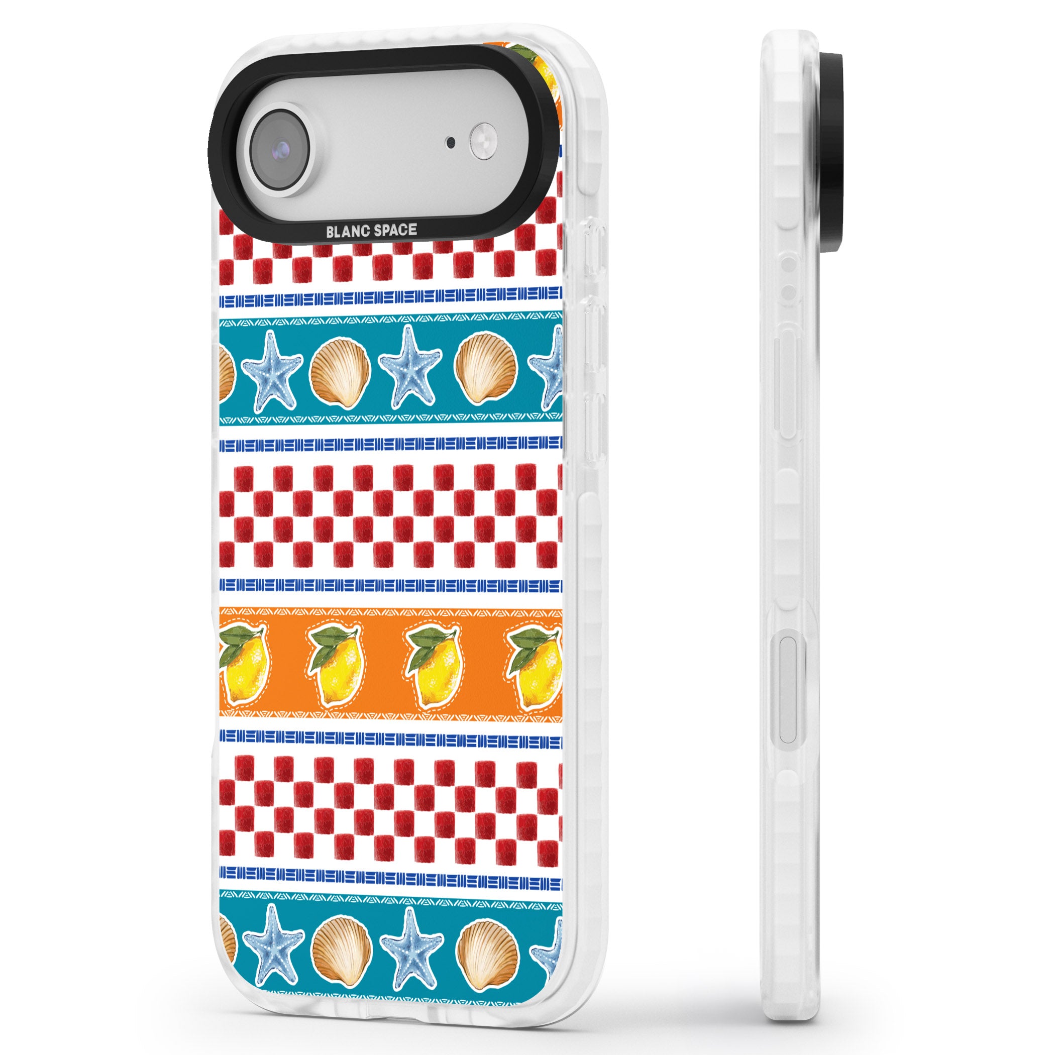 Coastal Italian Check Pattern iPhone 17 Air Impact Pro Clear Phone Case Side Profile