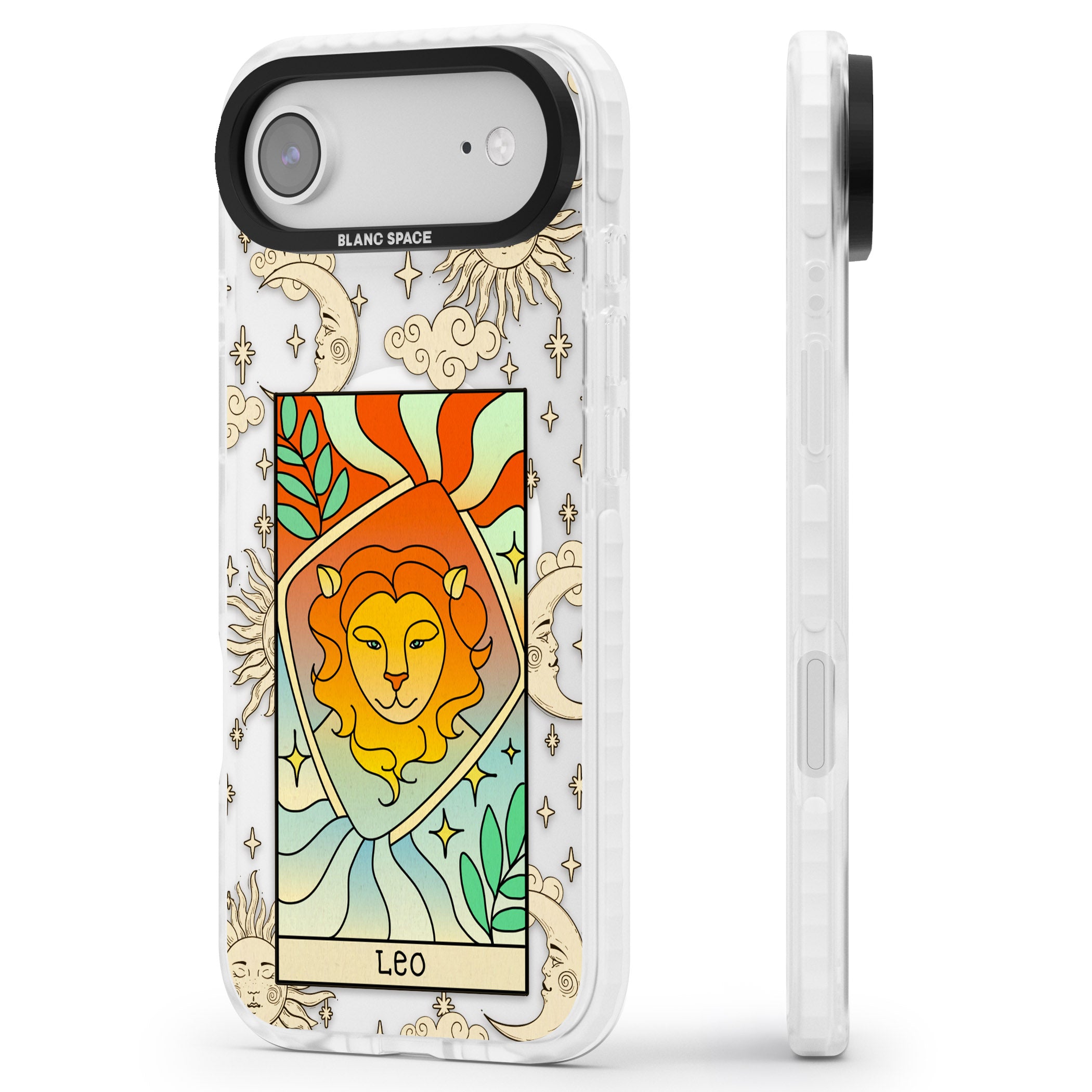Celestial Zodiac Leo iPhone 17 Air Impact Pro Clear Phone Case Side Profile