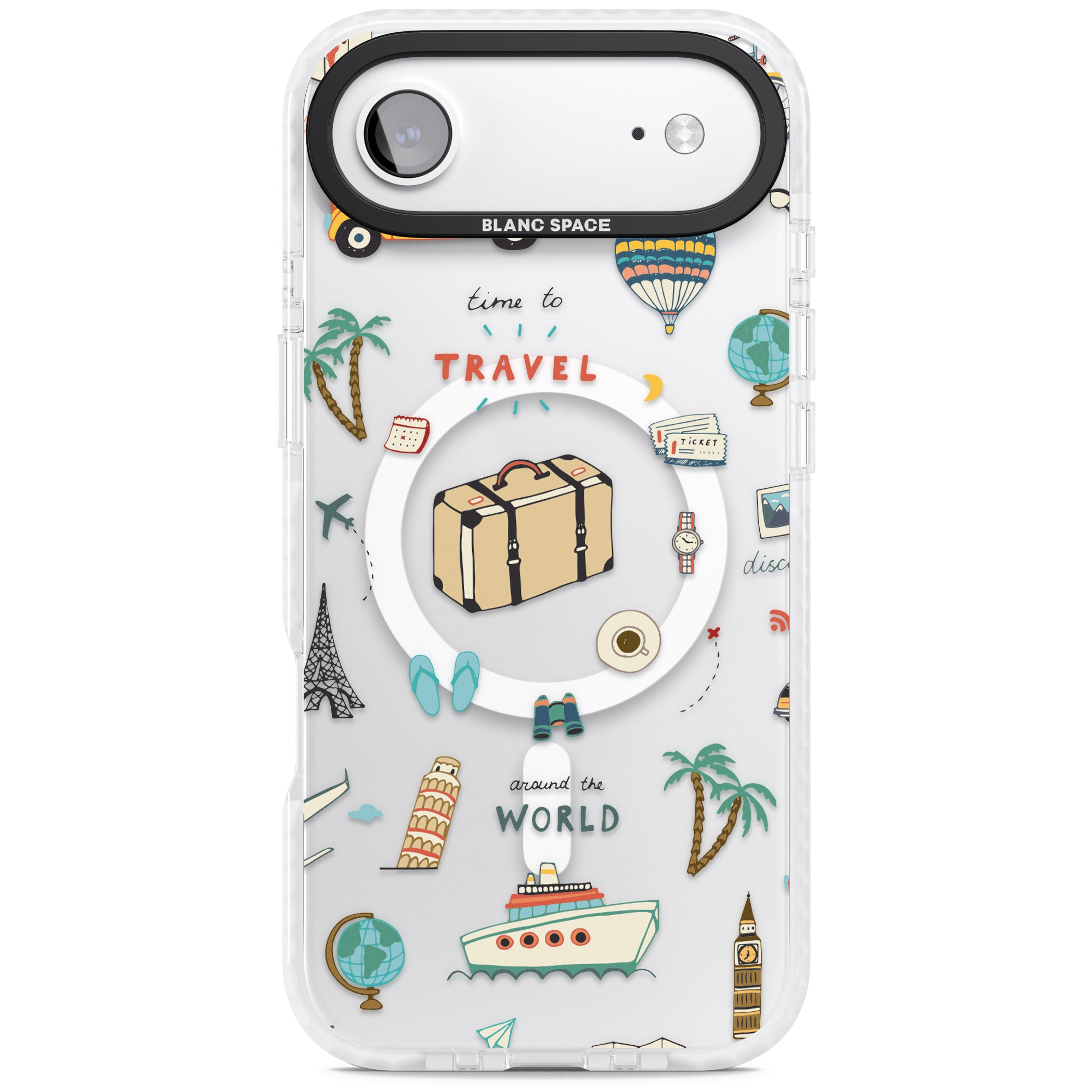 Cute Travel Pattern Transparent iPhone 17 Air Impact Pro Clear Phone Case