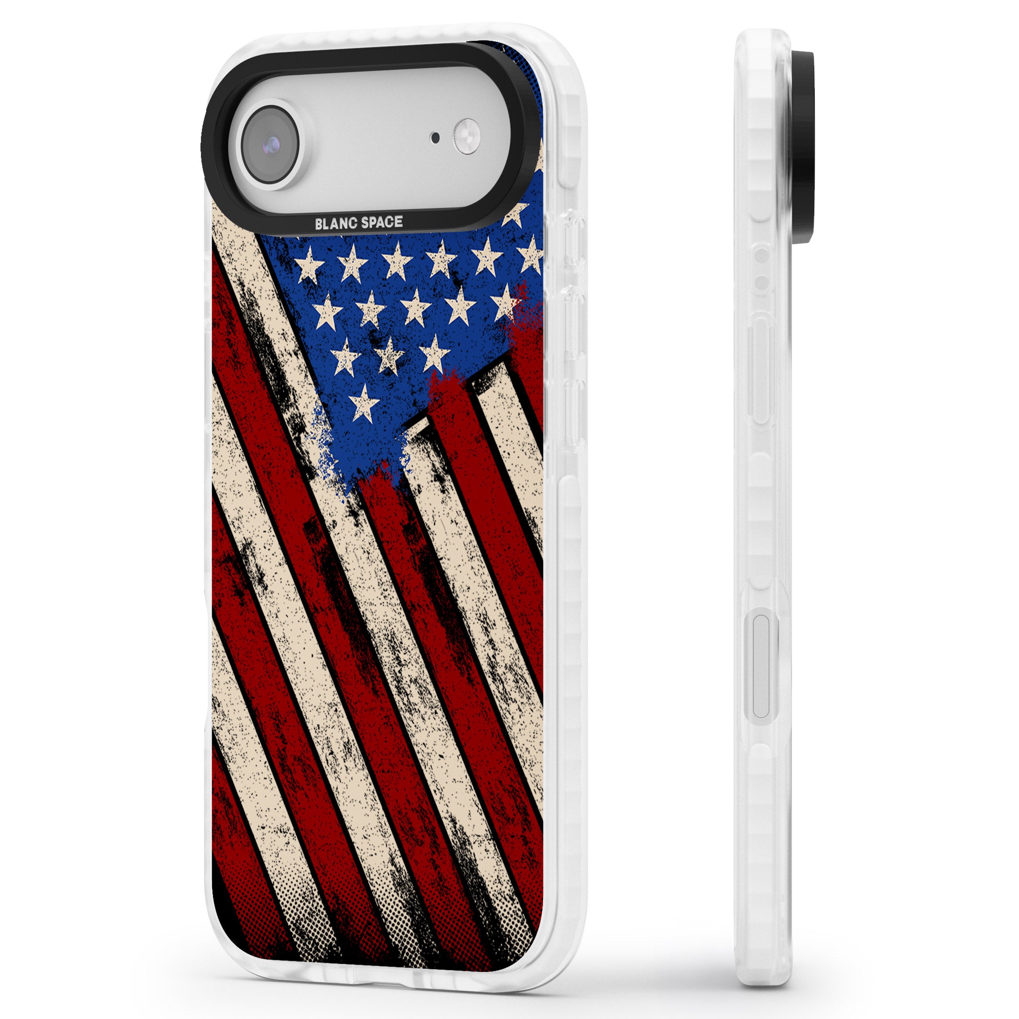 Distressed Us Flag iPhone 17 Air Impact Pro Clear Phone Case Side Profile