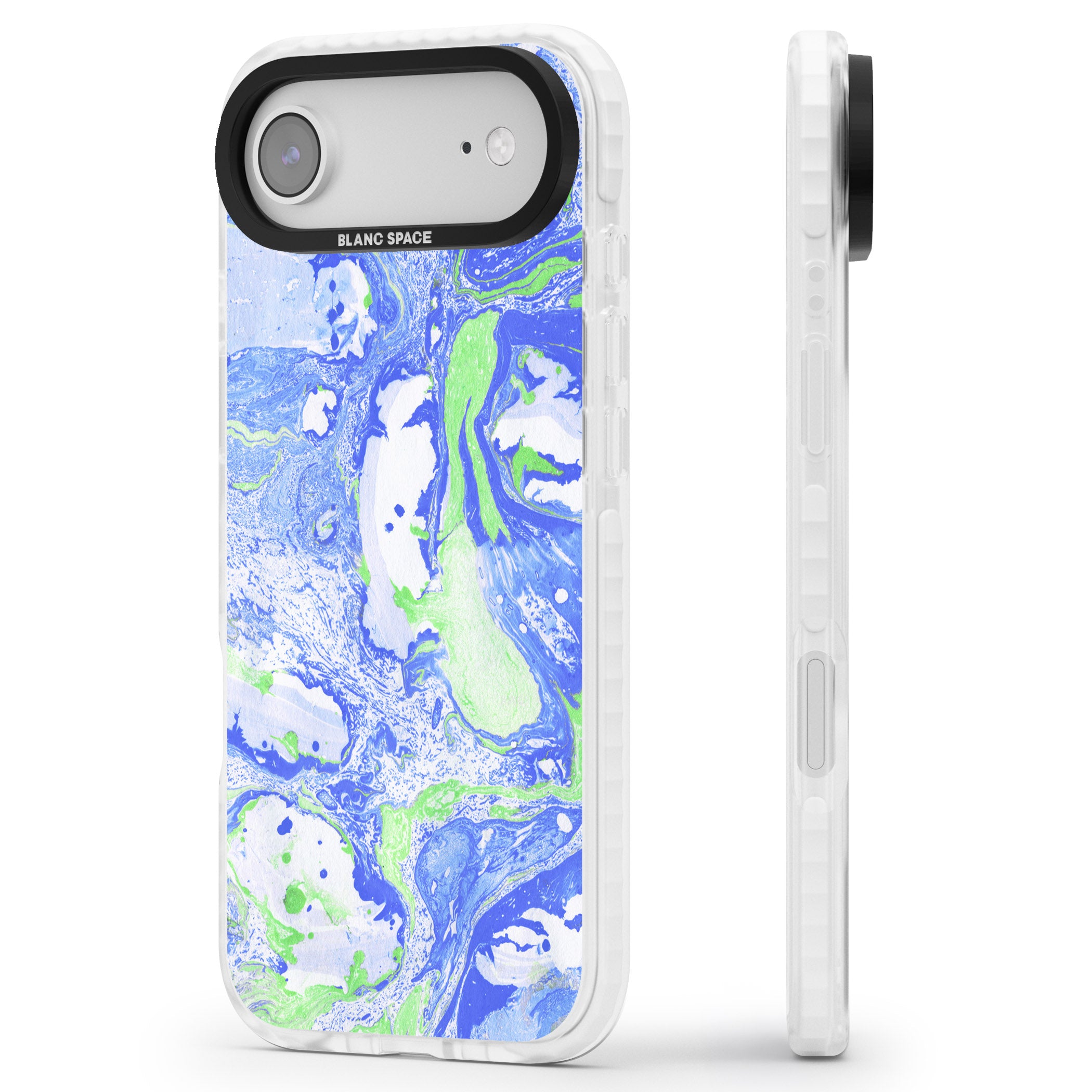 Dark Blue & Green Marbled Paper Pattern iPhone 17 Air Impact Clear Phone Case Side Profile