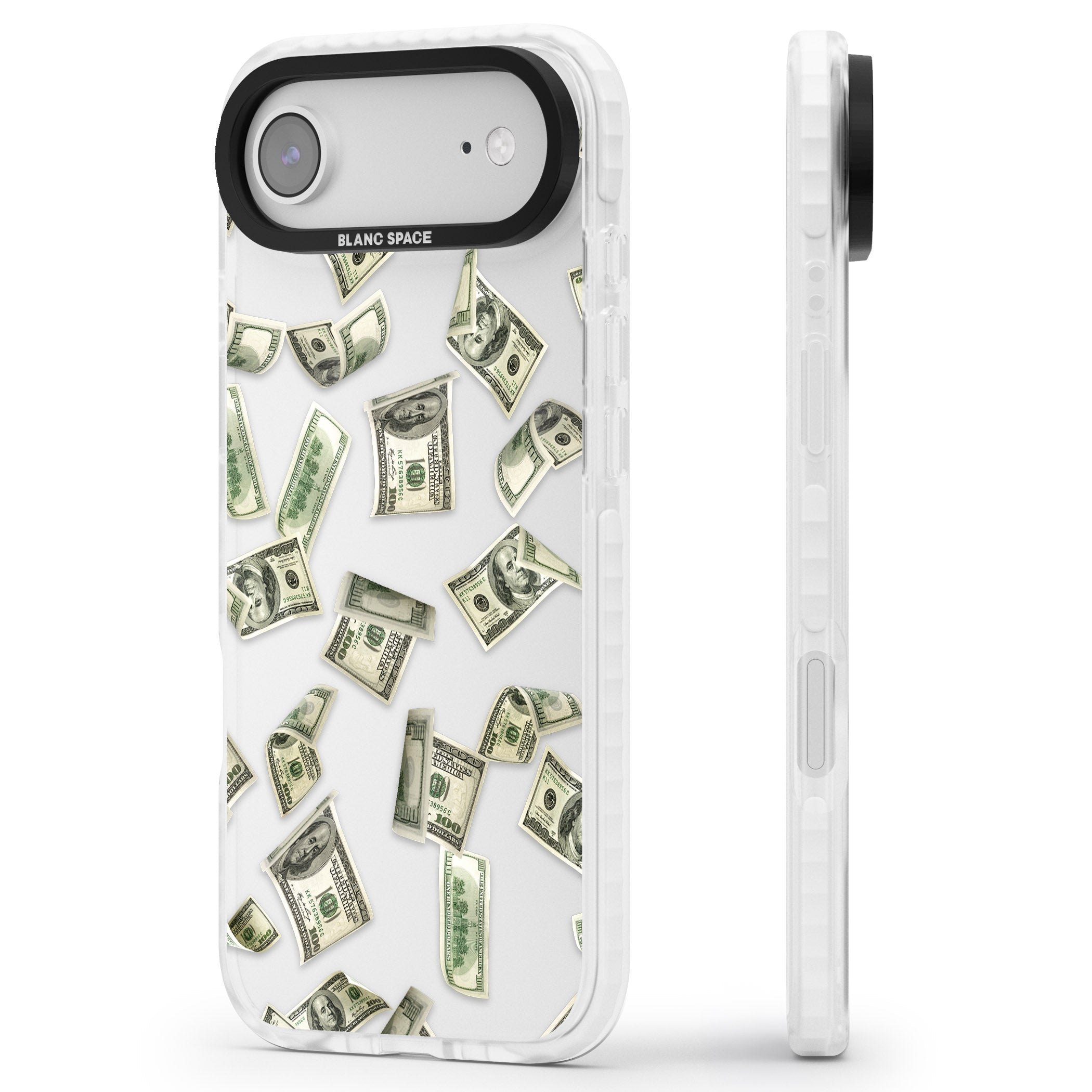 Falling Cash iPhone 17 Air Impact Clear Phone Case Side Profile