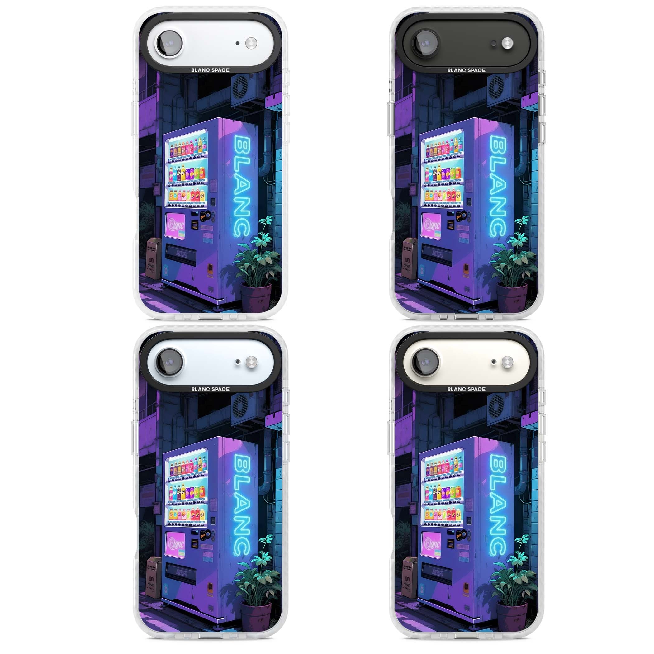 Shibuya Glow Japanese iPhone case featuring a glowing Tokyo vending machine, neon signage, and moody purple alleyway | Black Impact case for iPhone Air