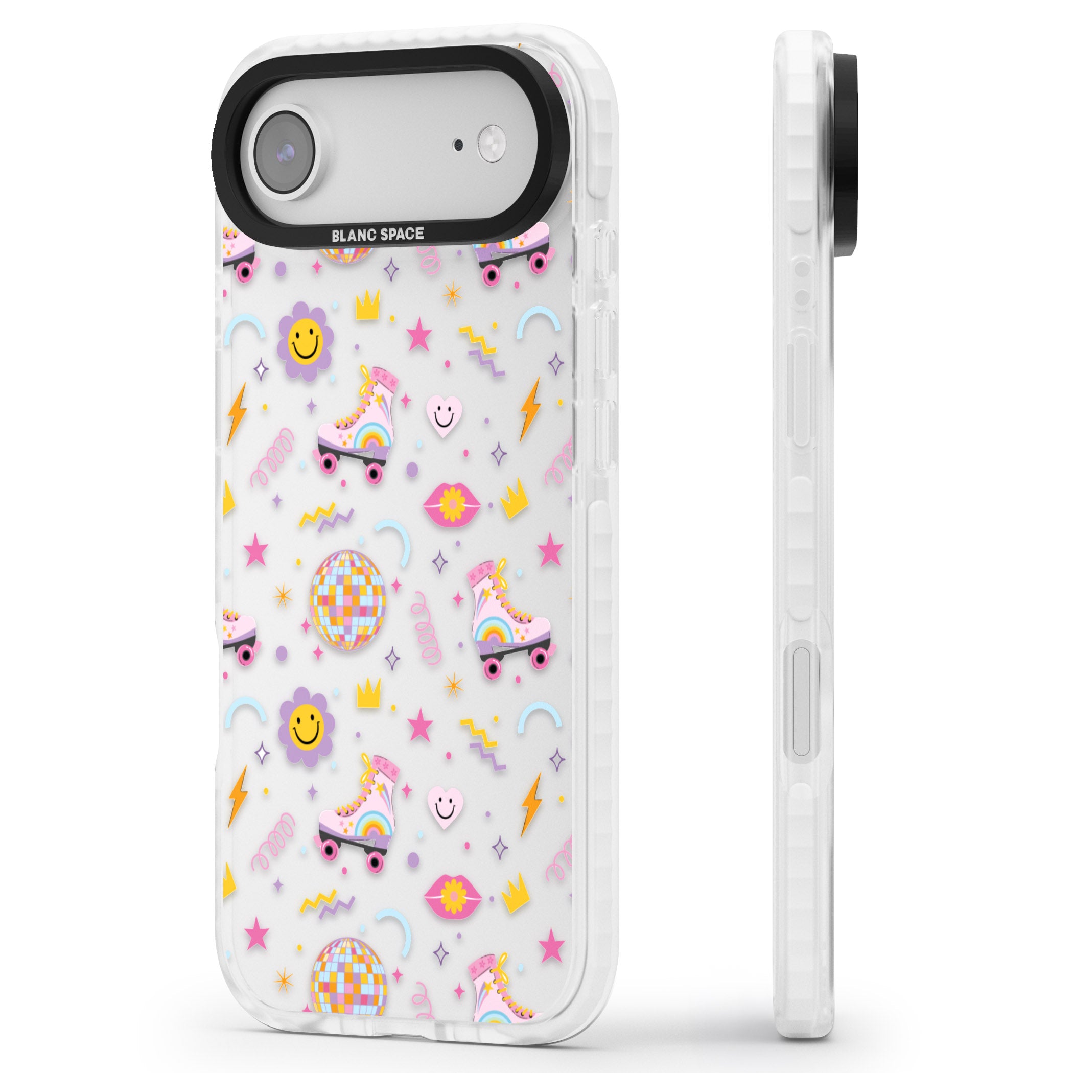 Roller Disco Pattern iPhone 17 Air Impact Clear Phone Case Side Profile