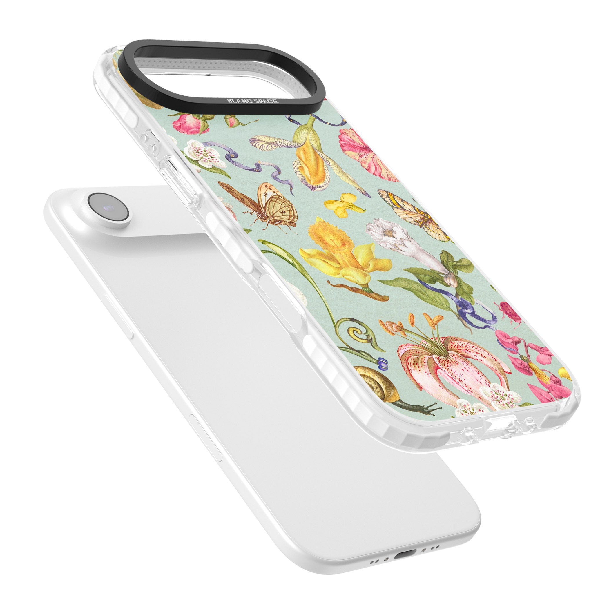 Blue Vintage Painted Flowers iPhone 17 Air Impact Clear Phone Case Colours