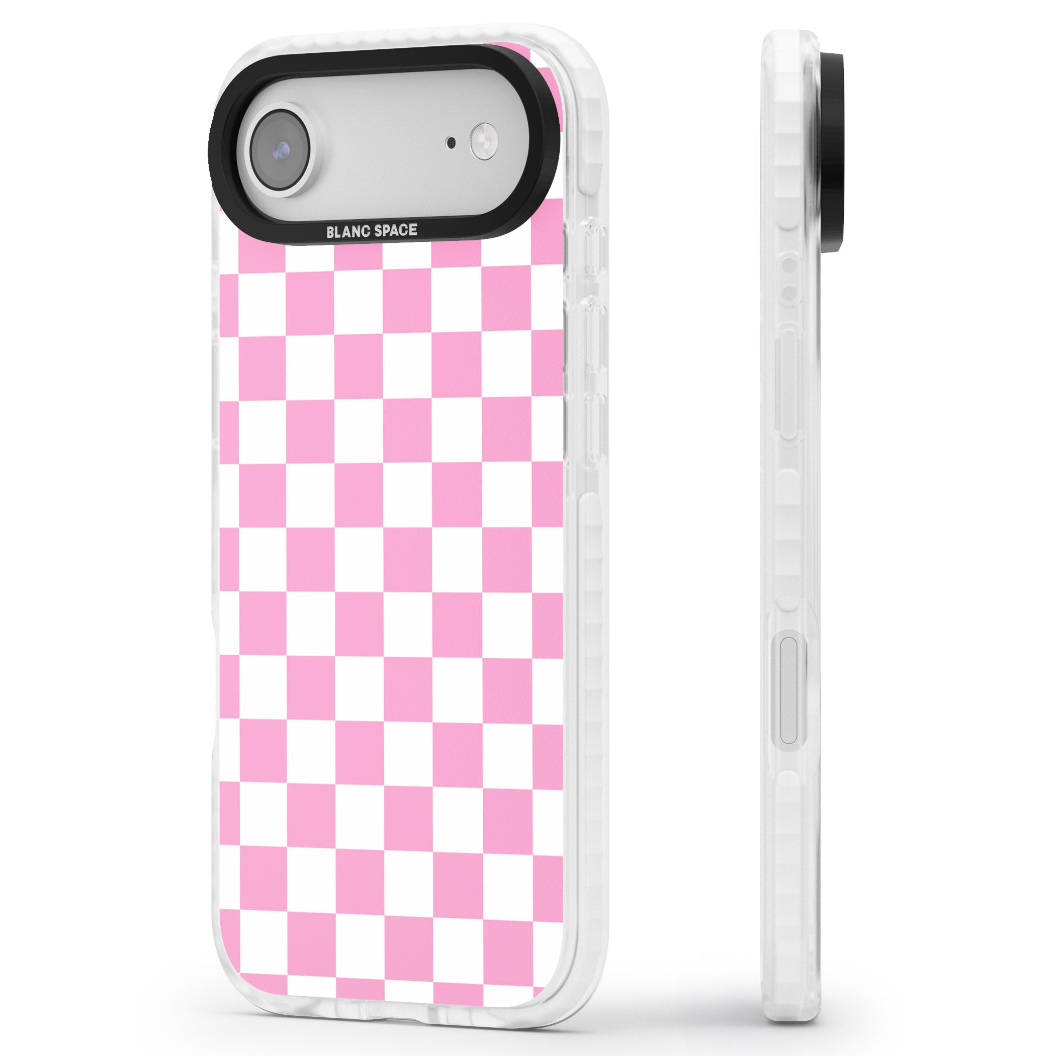 Pink Checkered iPhone 17 Air Impact Clear Phone Case Side Profile