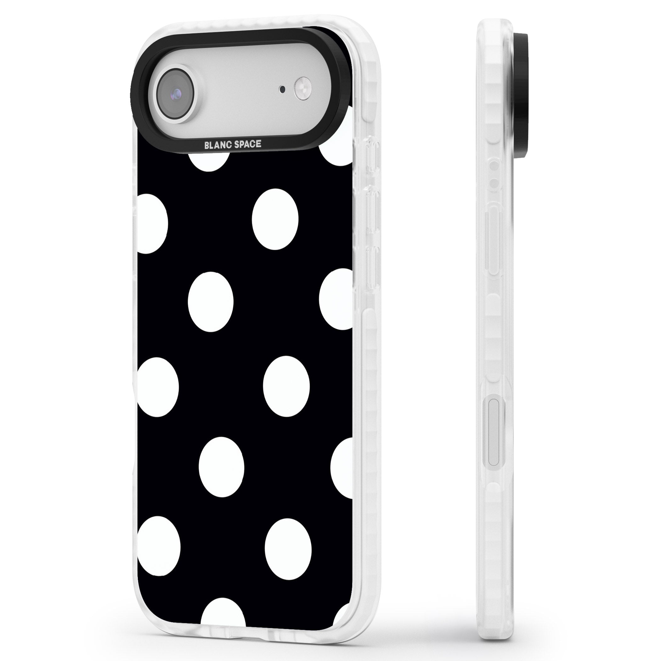 Chic Black Polka Dot iPhone 17 Air Impact Clear Phone Case Side Profile