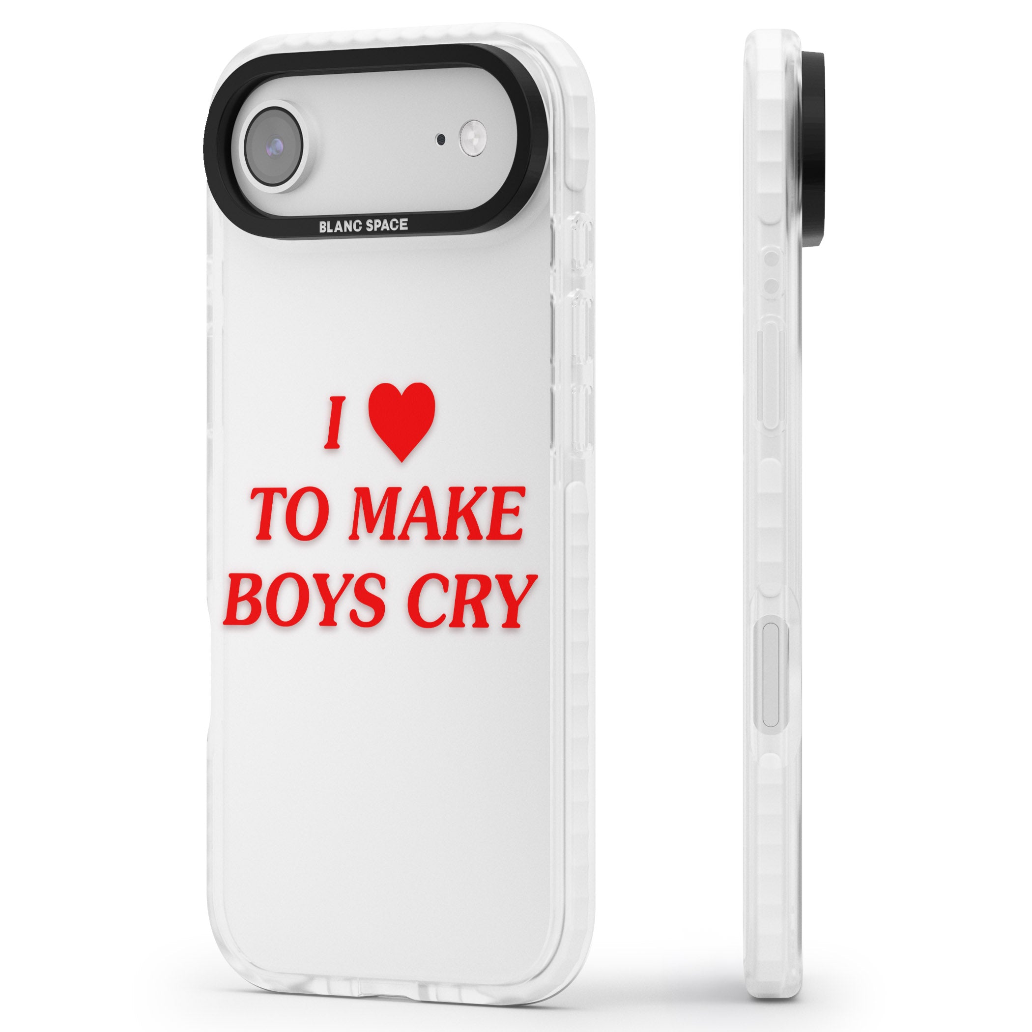 I Love To Make Boys Cry iPhone 17 Air Impact Clear Phone Case Side Profile