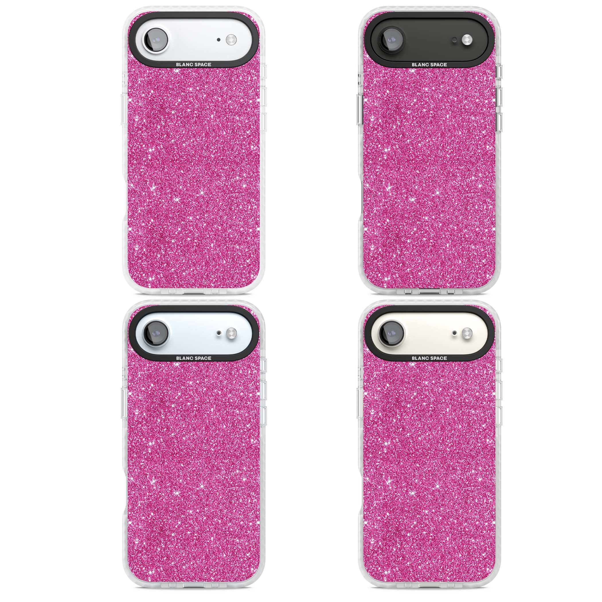 Pink Glitter Y2K iPhone case featuring hot pink glitter wallpaper with sparkle shimmer effect | Black Impact case for iPhone Air