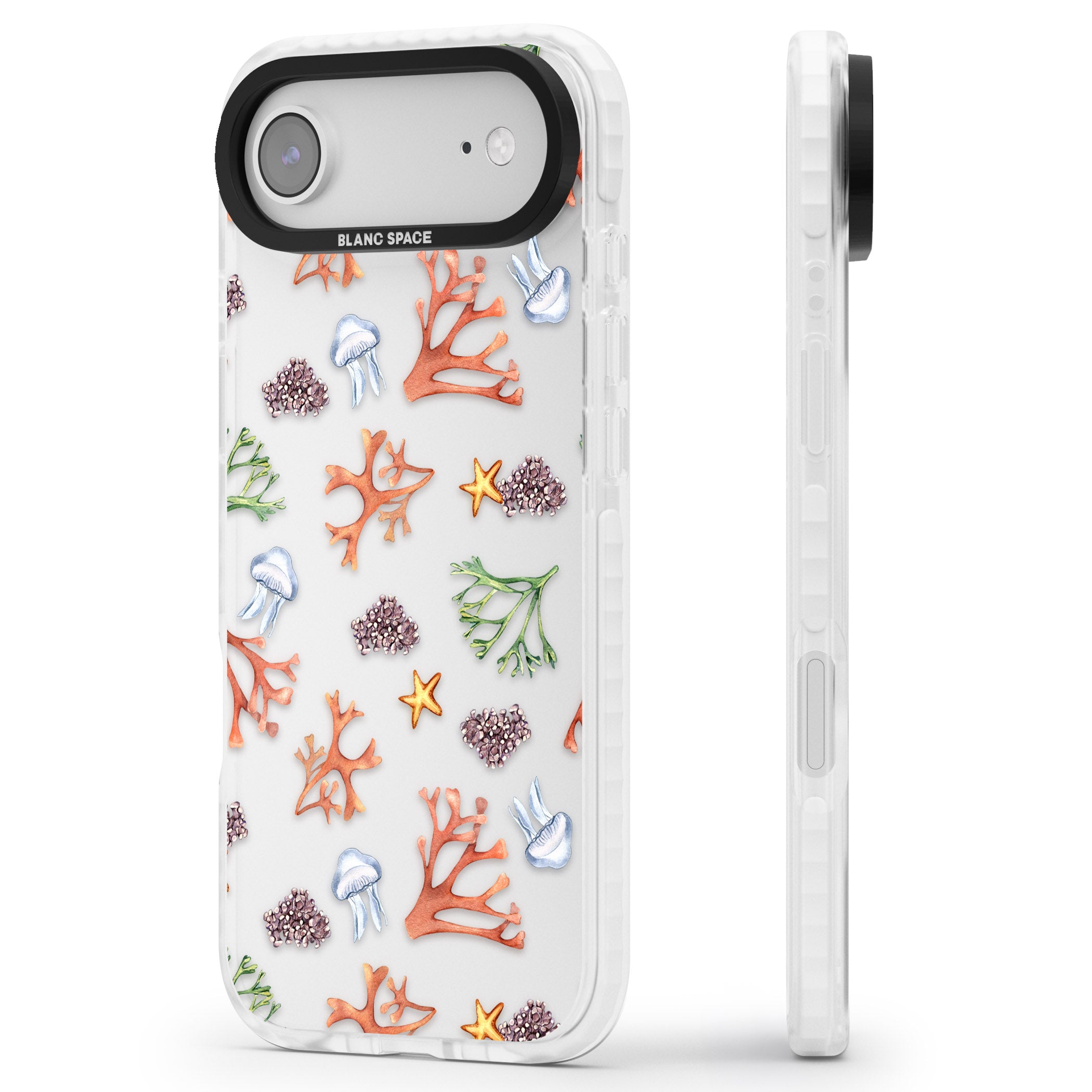 Coral & Jellyfish iPhone 17 Air Impact Clear Phone Case Side Profile