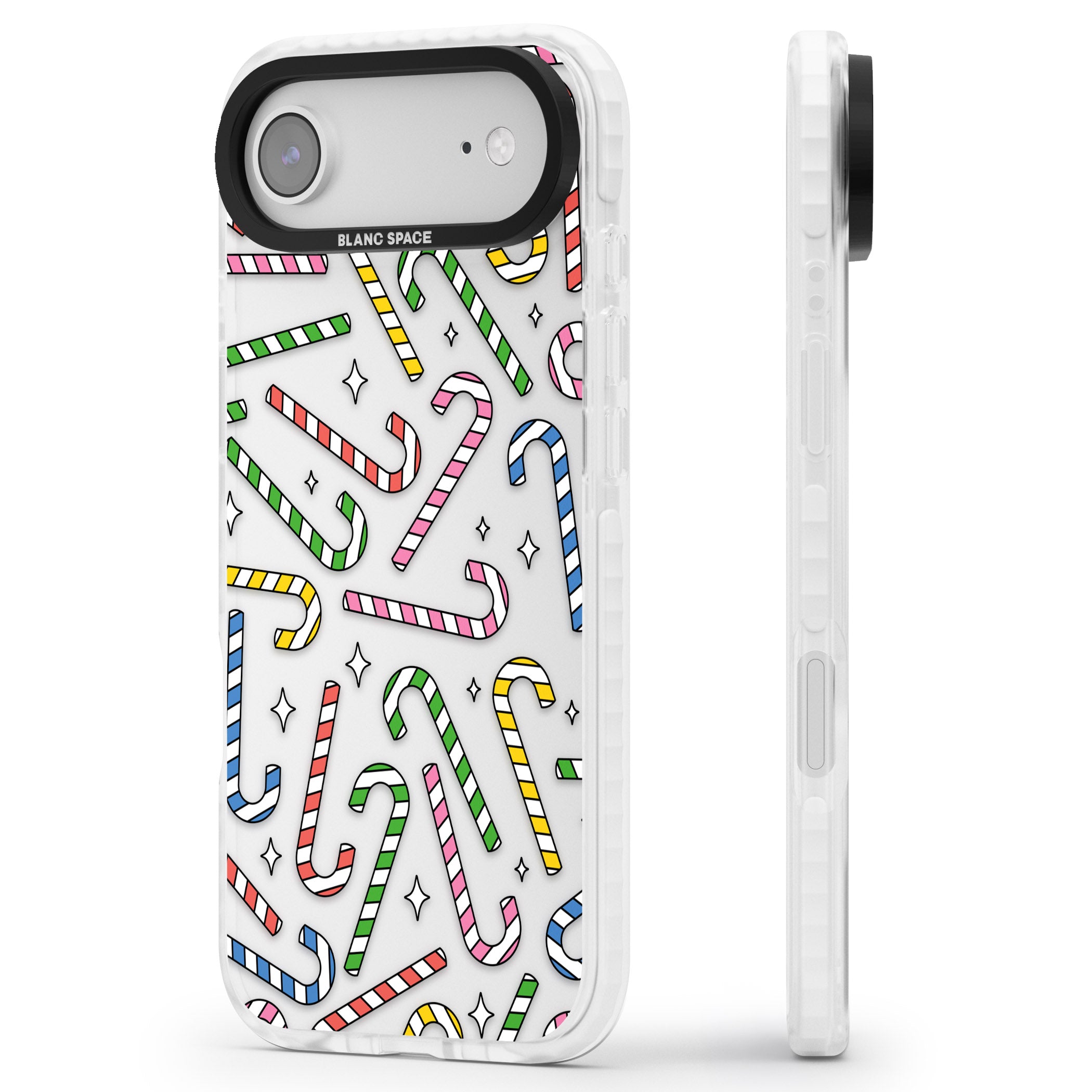 Colourful Stars & Candy Canes iPhone 17 Air Impact Clear Phone Case Side Profile
