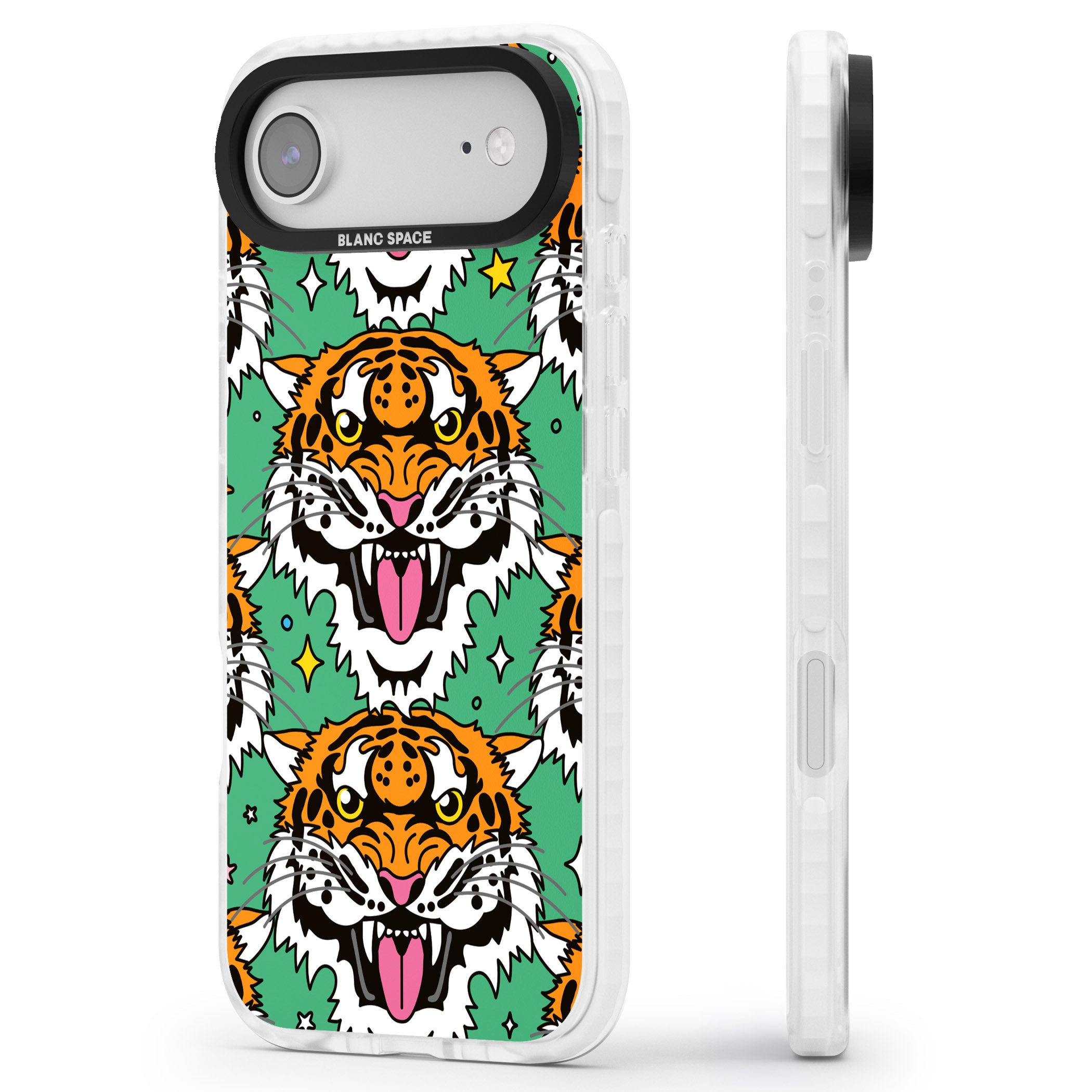 Fierce Jungle Tigers (Green) iPhone 17 Air Impact Clear Phone Case Side Profile