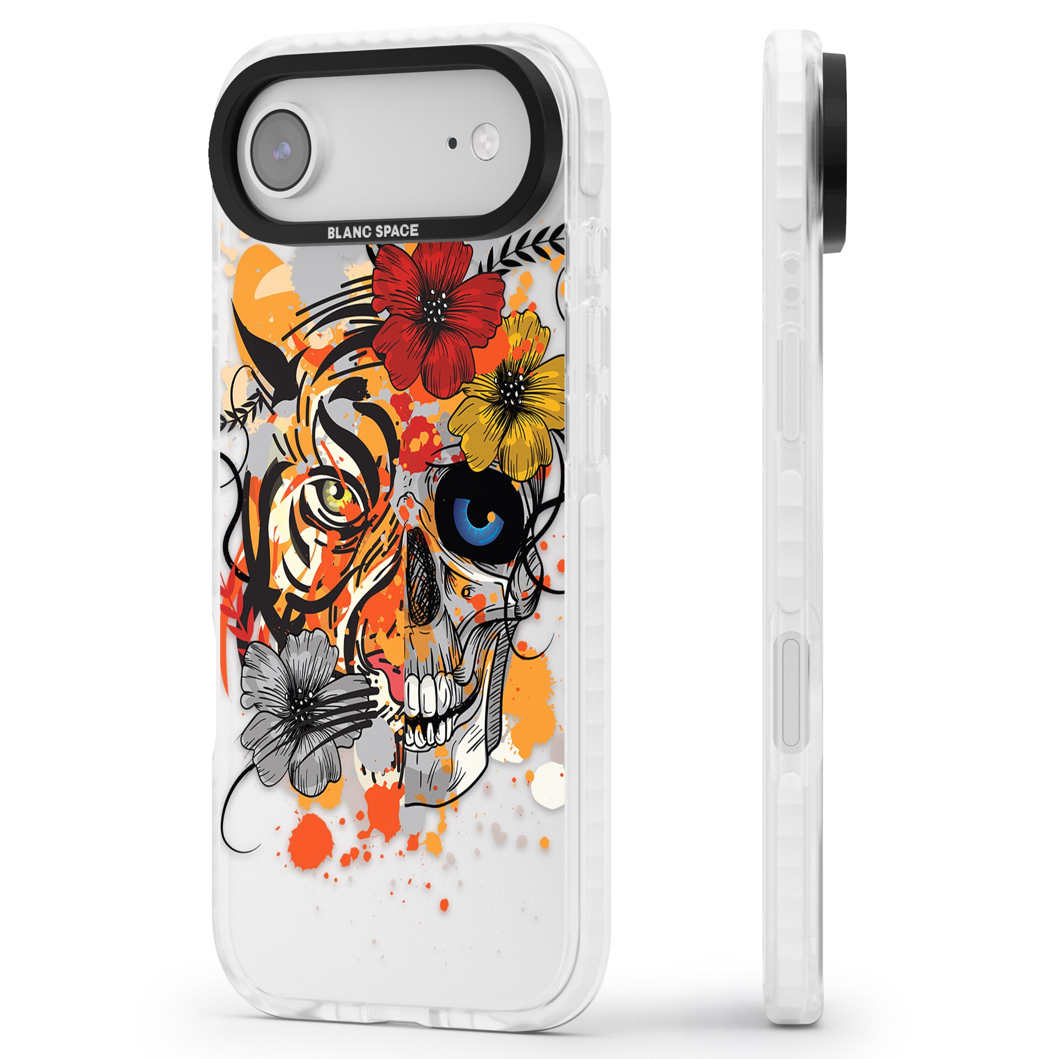 Sugar Skull Tiger Floral iPhone 17 Air Impact Clear Phone Case Side Profile
