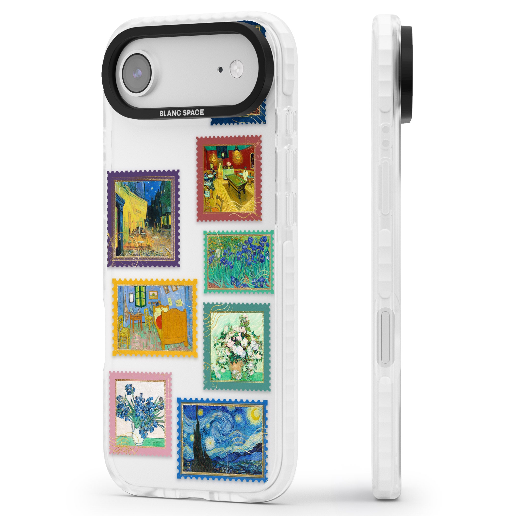Colourful Vintage Art Stamps iPhone 17 Air Impact Clear Phone Case Side Profile