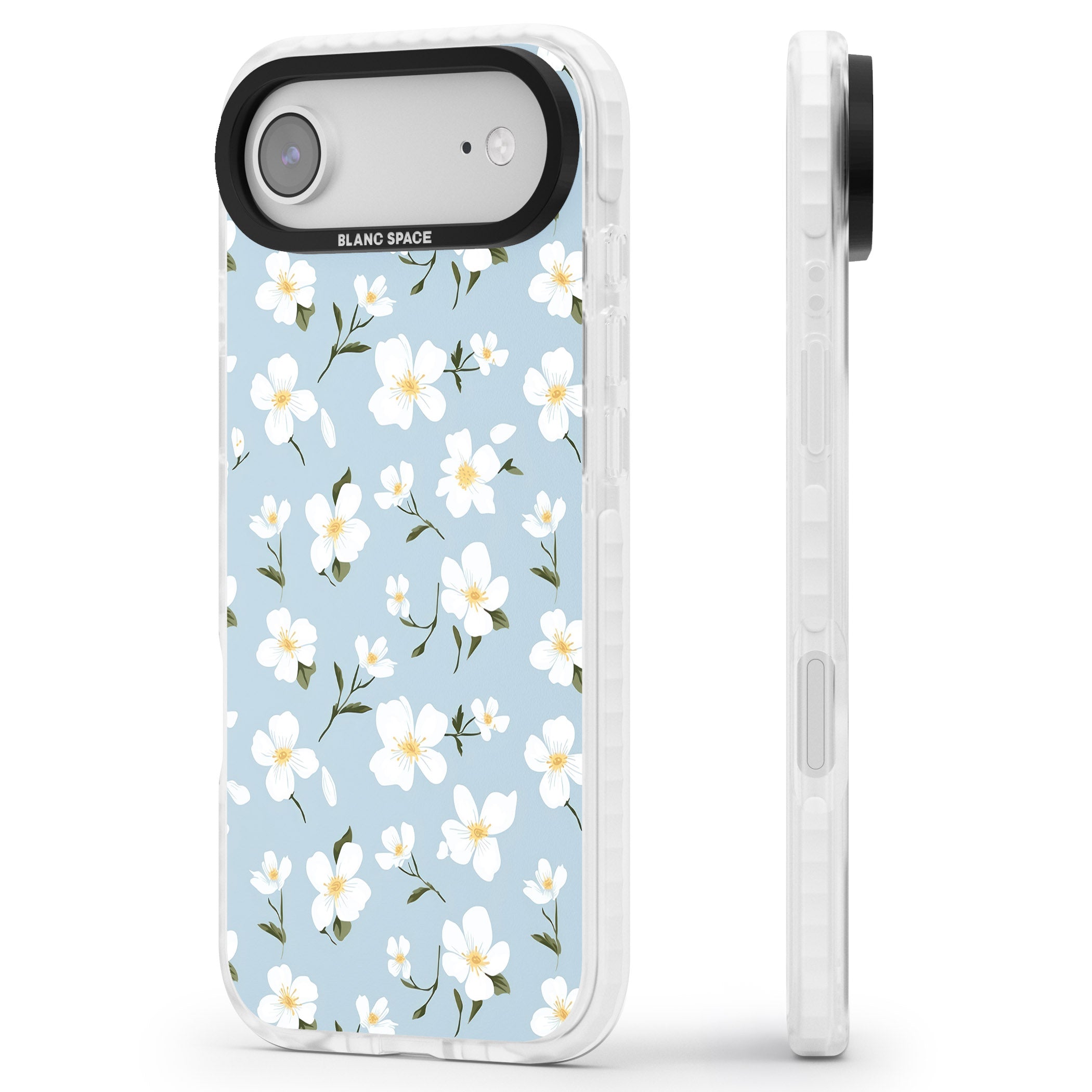 Soft White Blossoms iPhone 17 Air Impact Clear Phone Case Side Profile