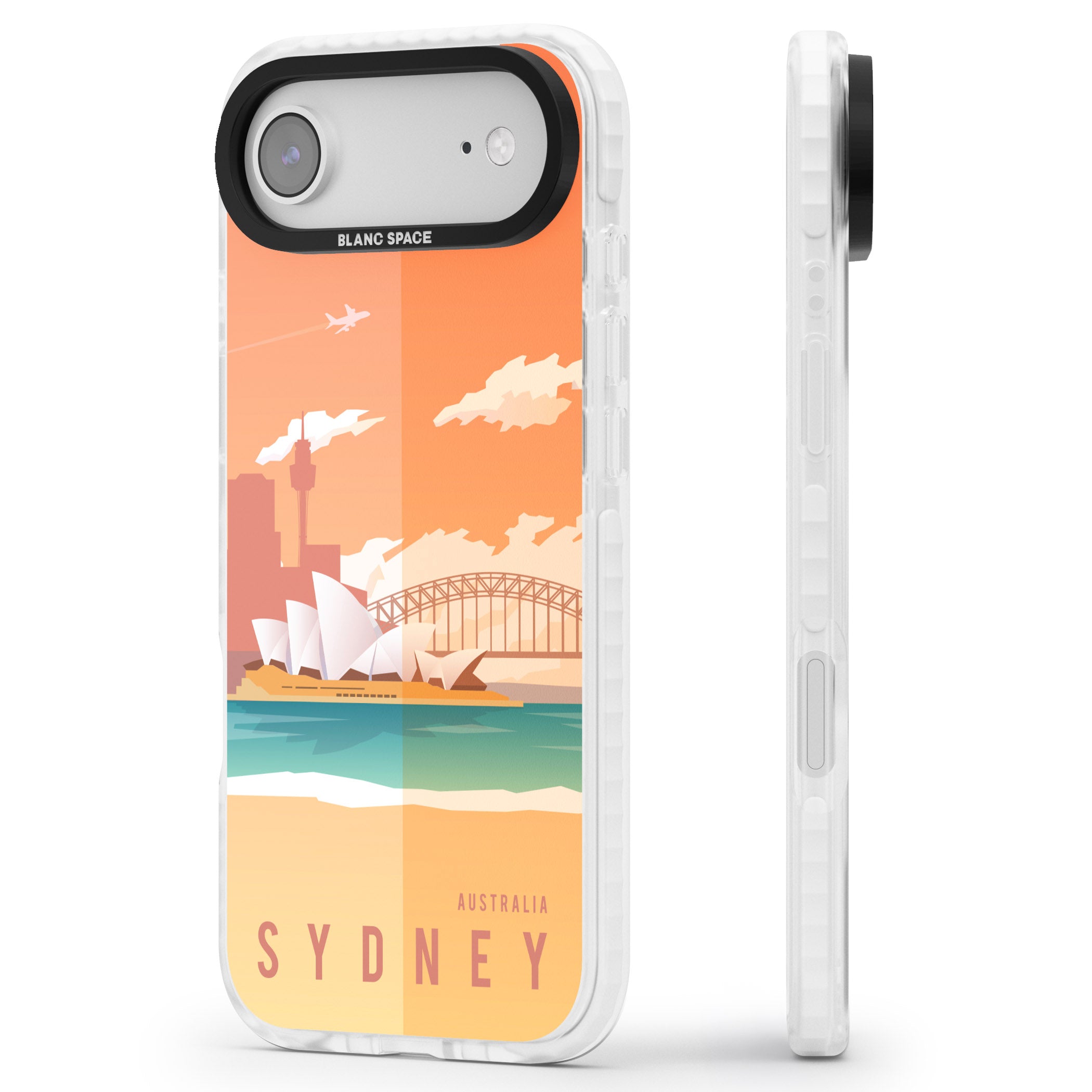 Vintage Travel Poster Sydney iPhone 17 Air Impact Clear Phone Case Side Profile
