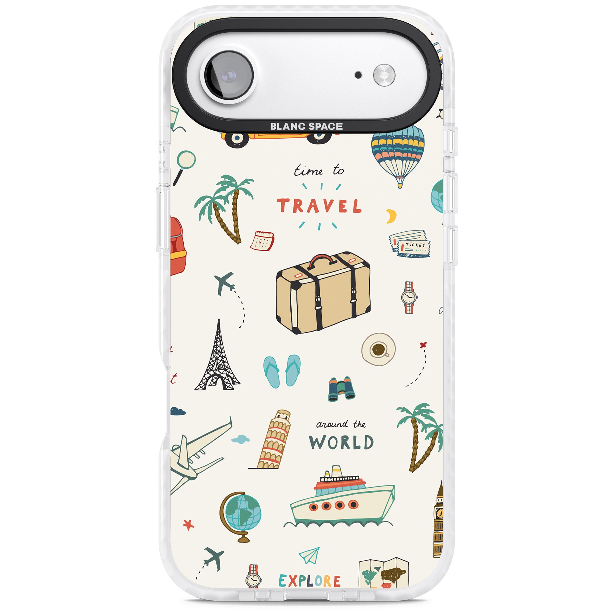 Cute Travel Pattern Cream iPhone 17 Air Impact Clear Phone Case