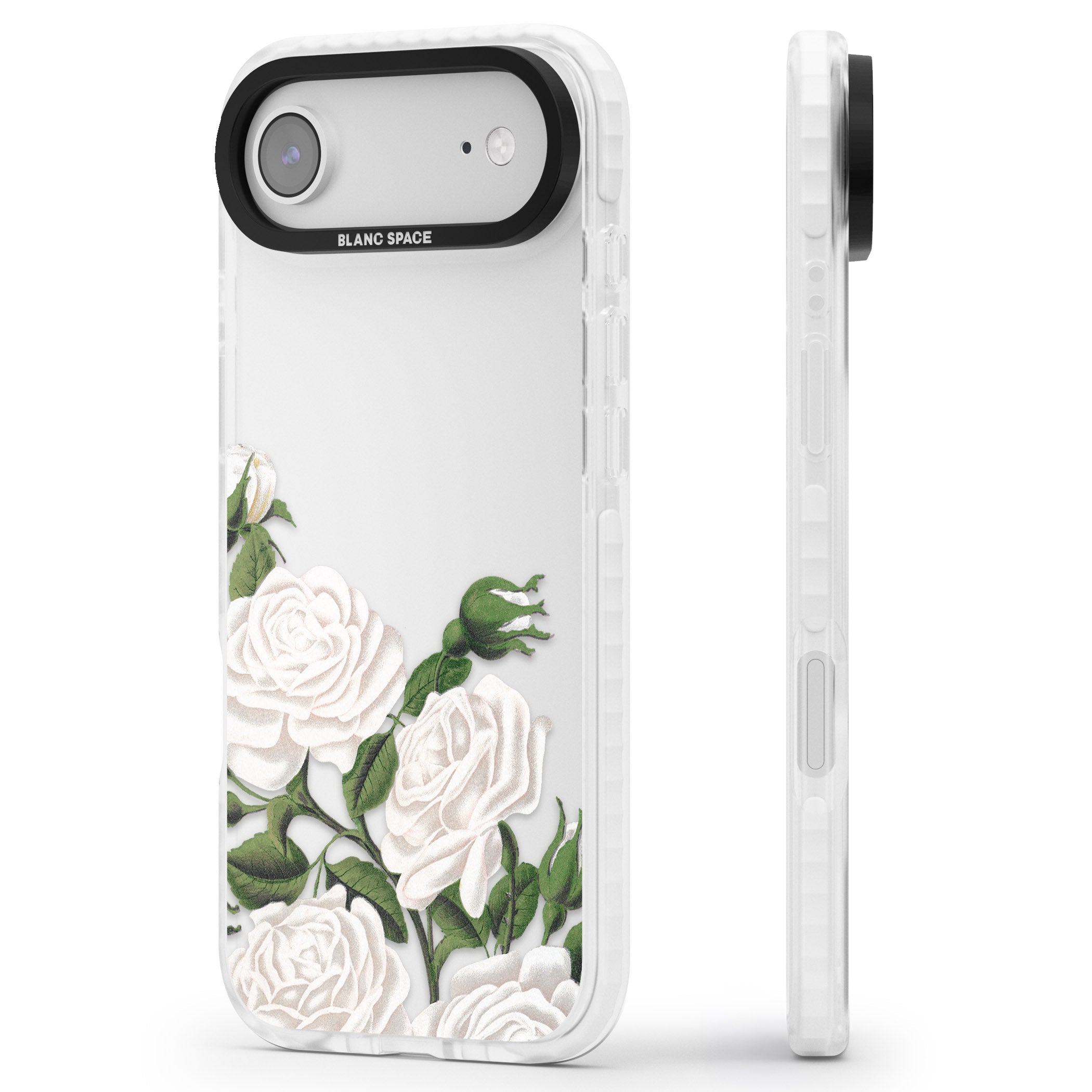 White Vintage Painted Flowers iPhone 17 Air Impact Clear Phone Case Side Profile