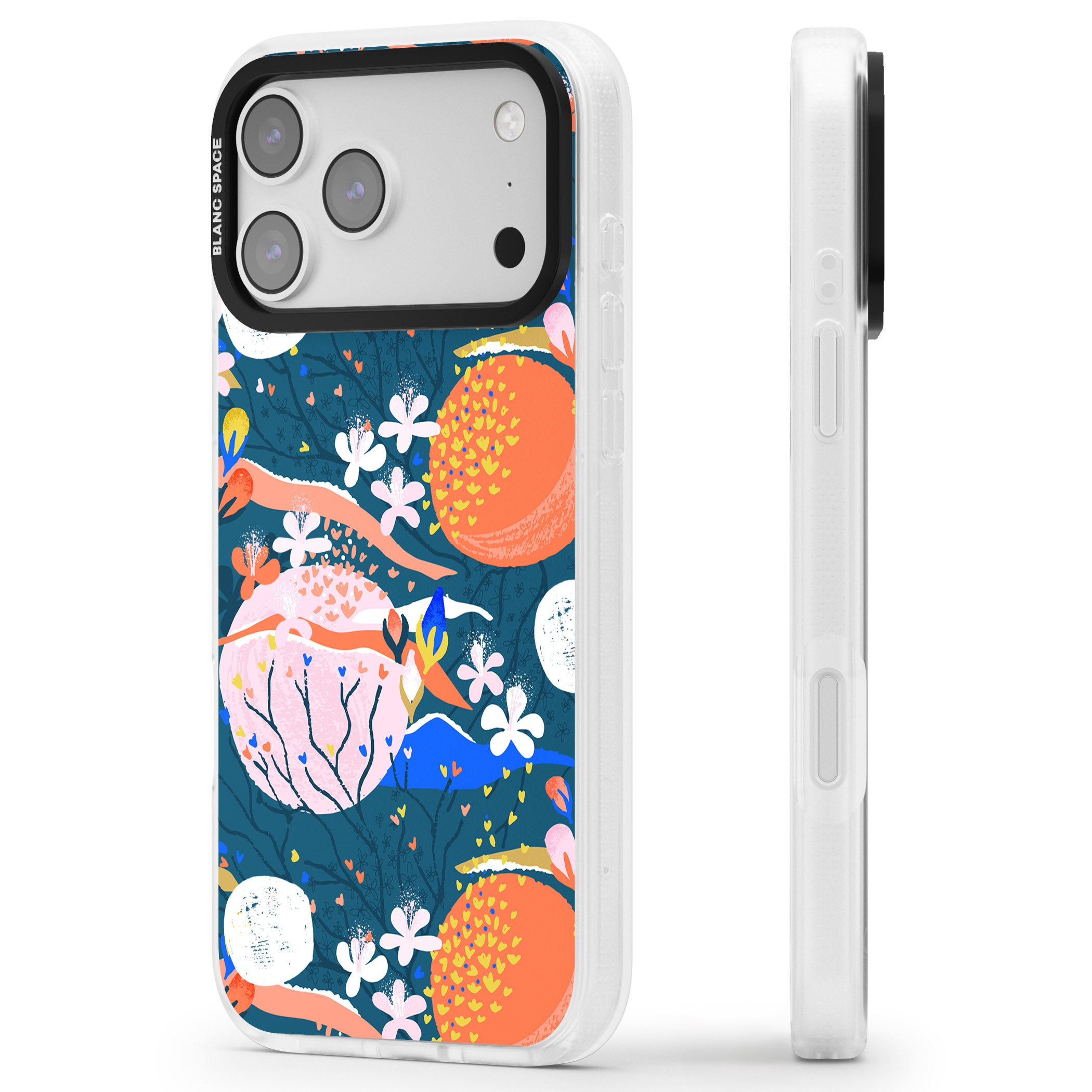 Vibrant Coral Pattern iPhone 17 Pro Impact Air Clear Phone Case Side Profile